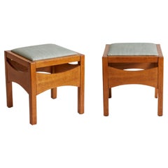 French 1940's Pair of Oak Ottomans