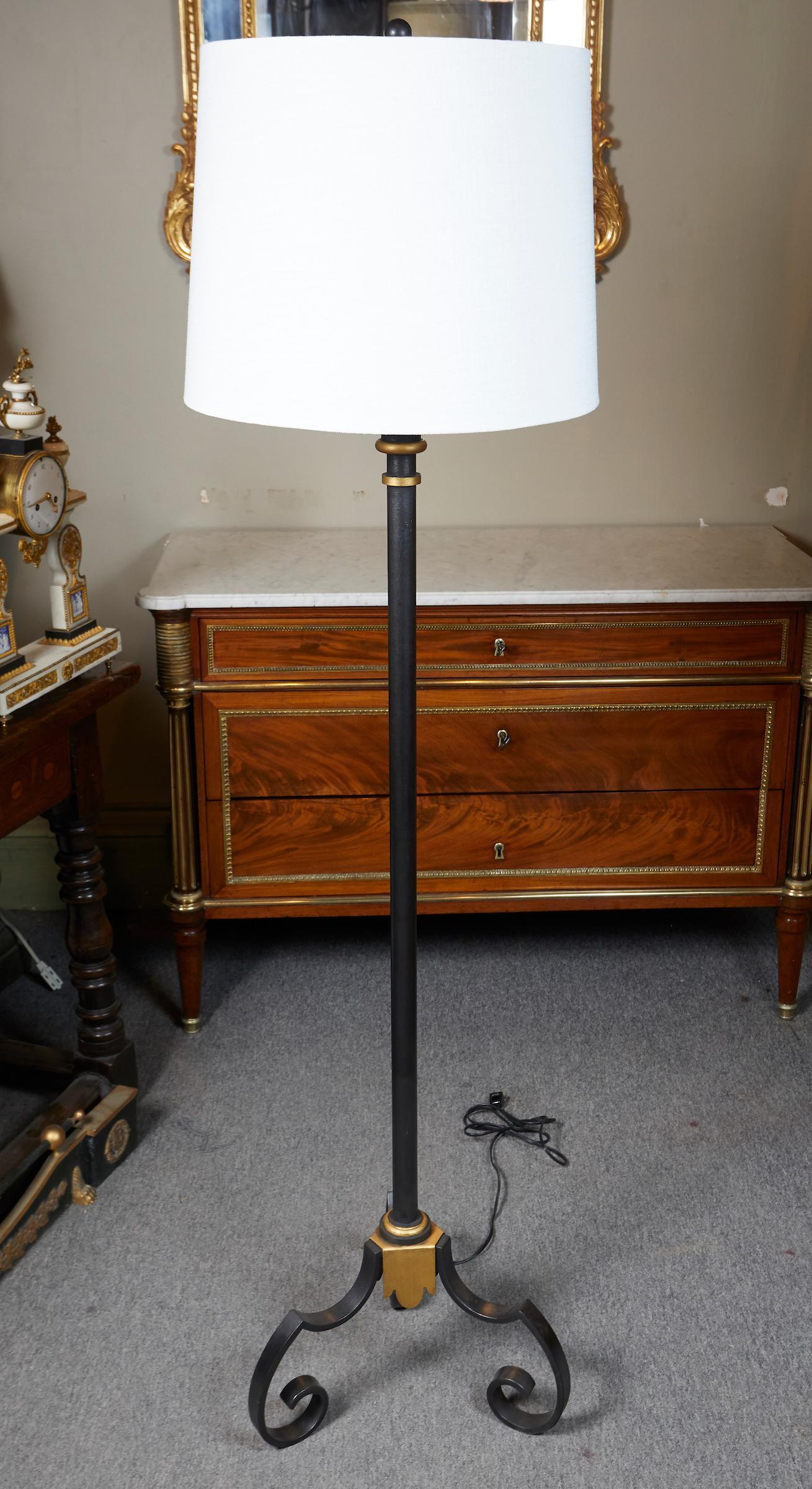 Mid-20th Century French 1940s Patinated Iron and Gilt Floor Lamp