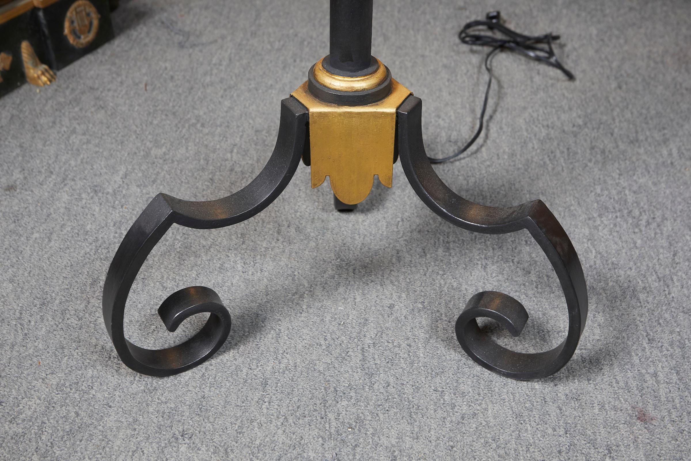 French 1940s Patinated Iron and Gilt Floor Lamp 1