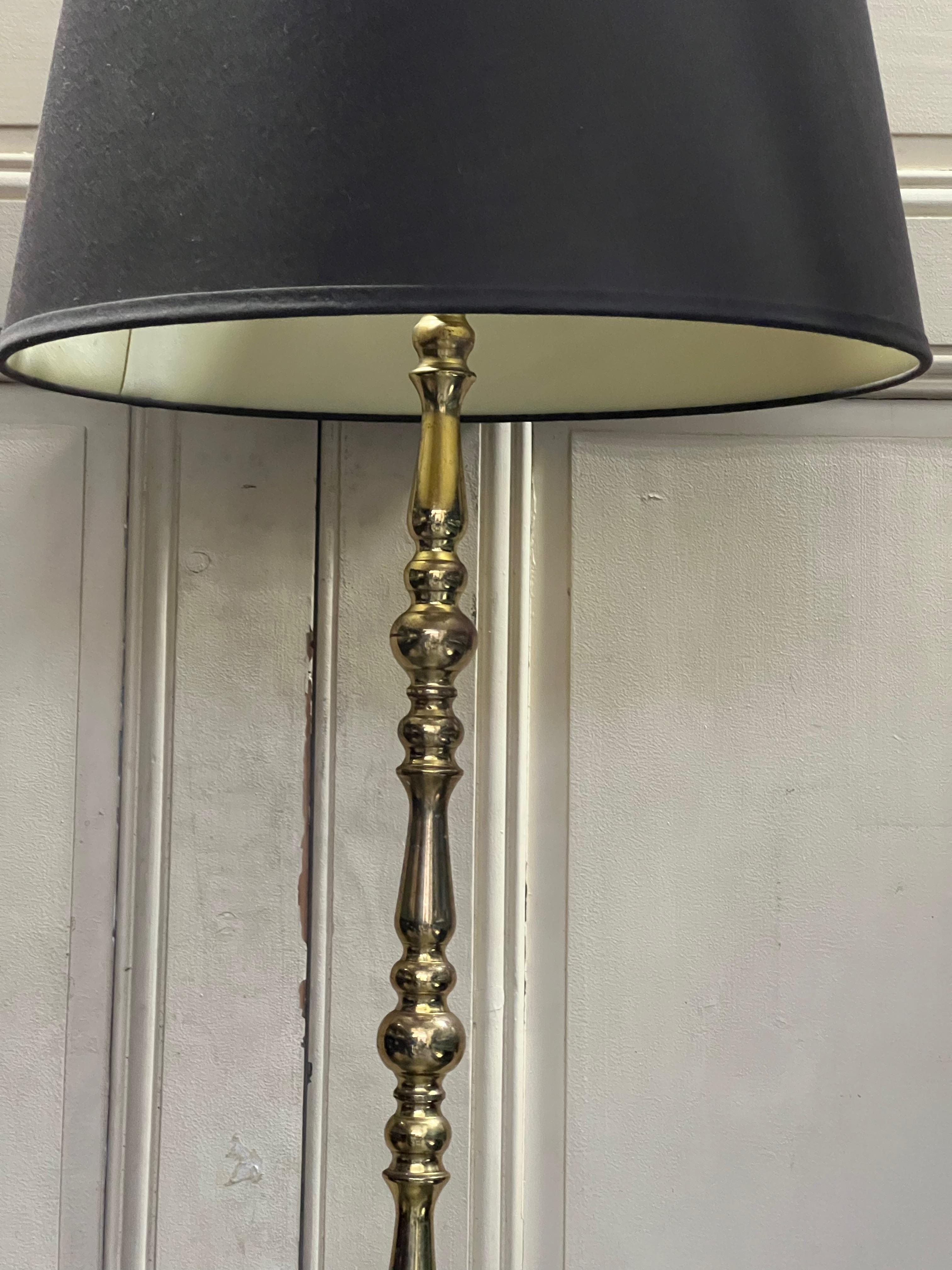 French 1940’s Polished Brass and Bronze Floor Lamp For Sale 1