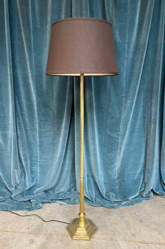 French 1940's Polished Brass & Bronze Neoclassical Style Floor Lamp