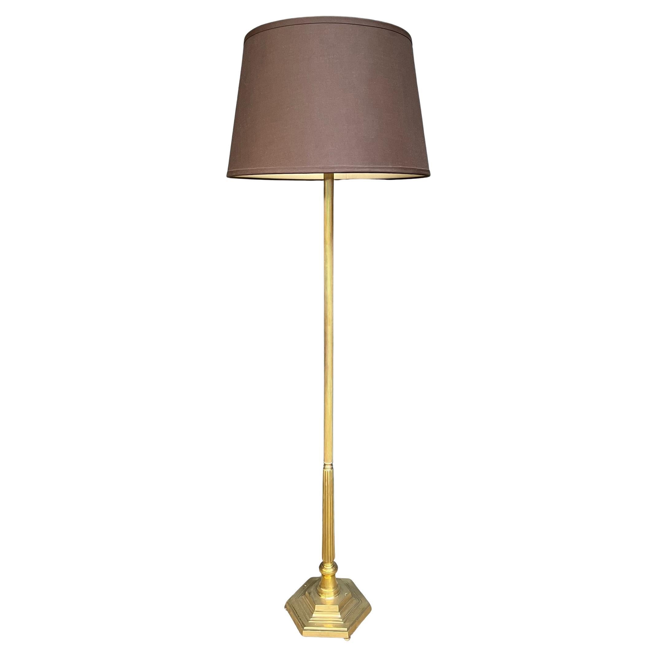 French 1940's Polished Brass & Bronze Neoclassical Style Floor Lamp