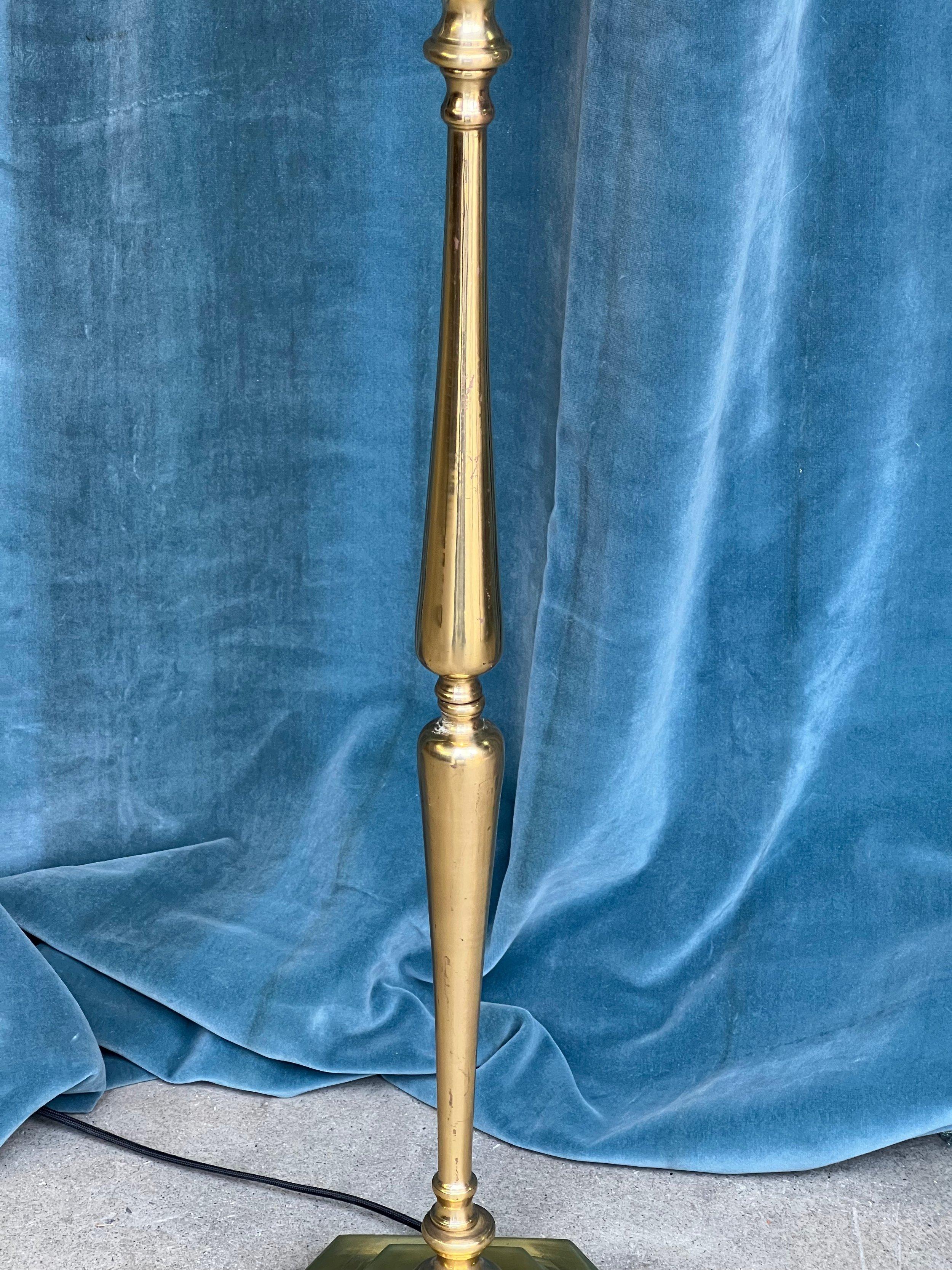 Bronze French 1940s Polished Brass Floor Lamp For Sale
