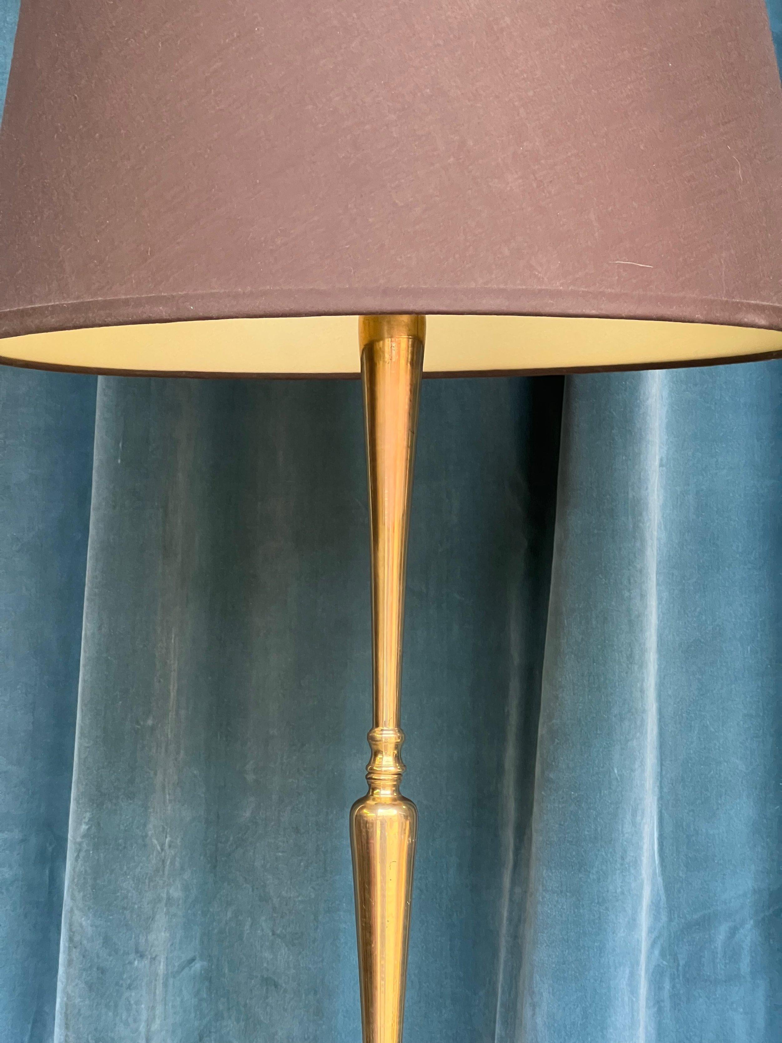 French 1940s Polished Brass Floor Lamp For Sale 2