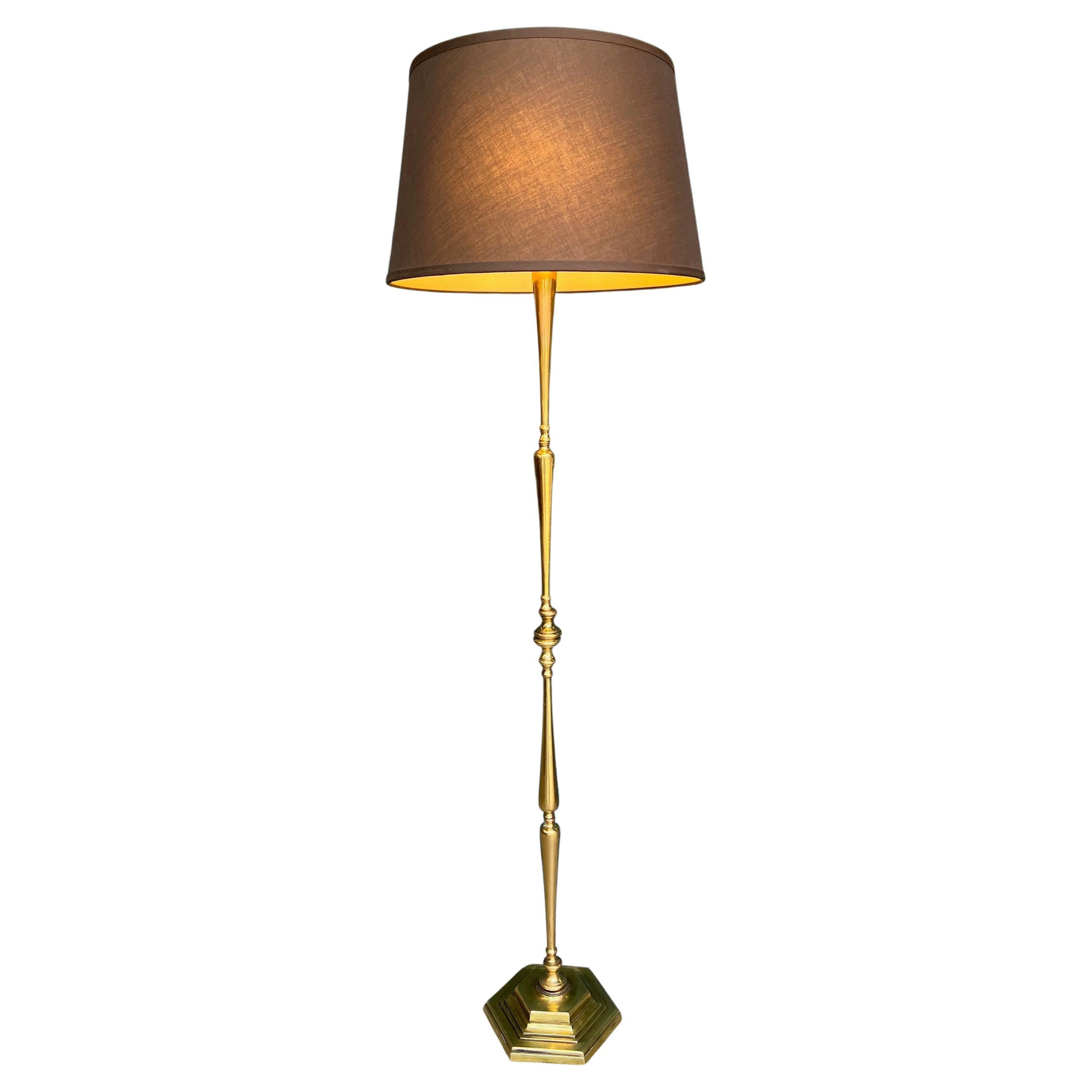 French 1940s Polished Brass Floor Lamp
