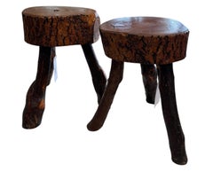 French 1940s Raw Wood Tripod Stool (2)