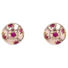 French 1940s Red Gems 18 Karat Yellow Gold Dome Stud Earrings
