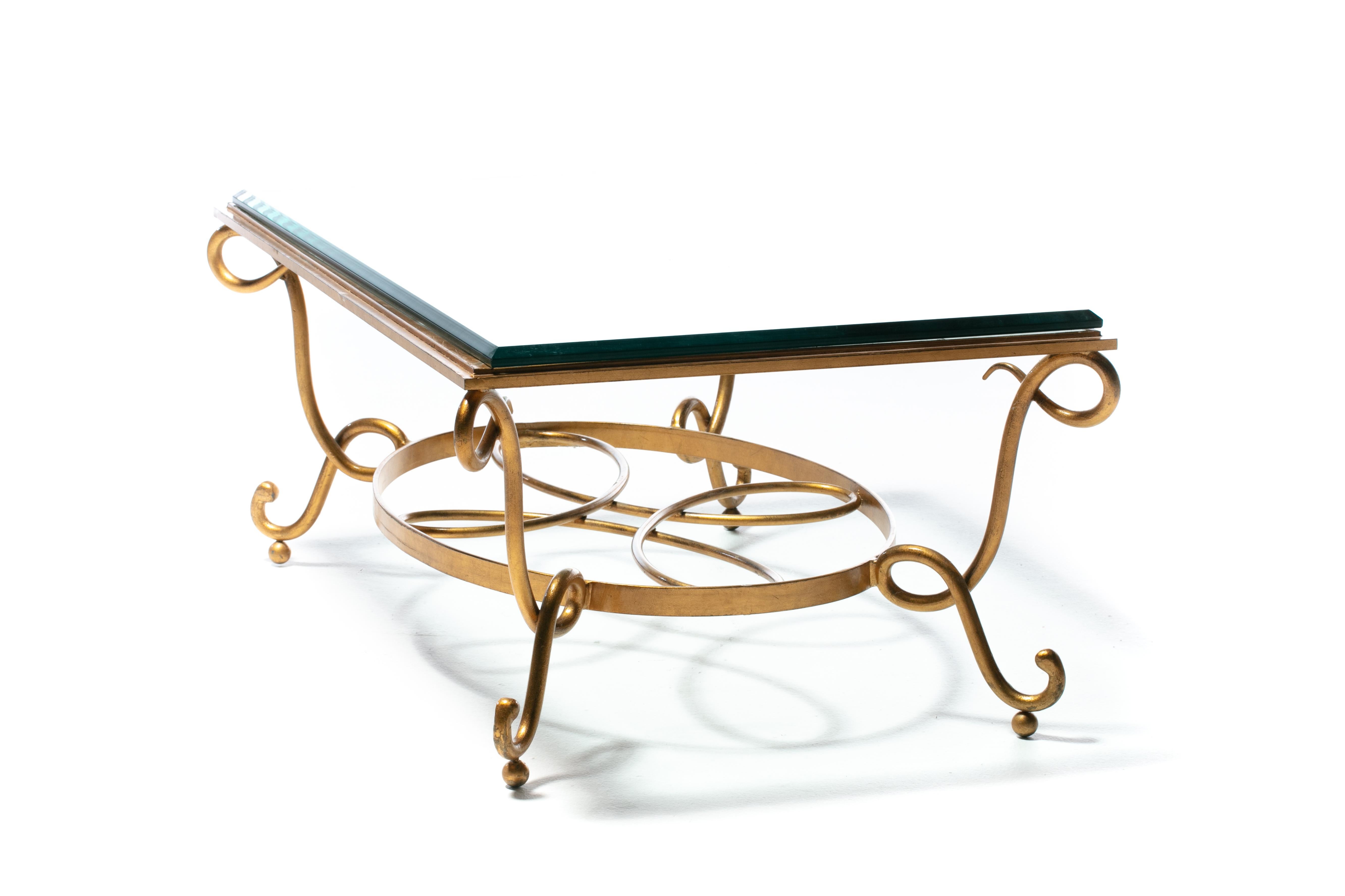 French 1940s René Prou Style Gilt Iron Coffee Table For Sale 8
