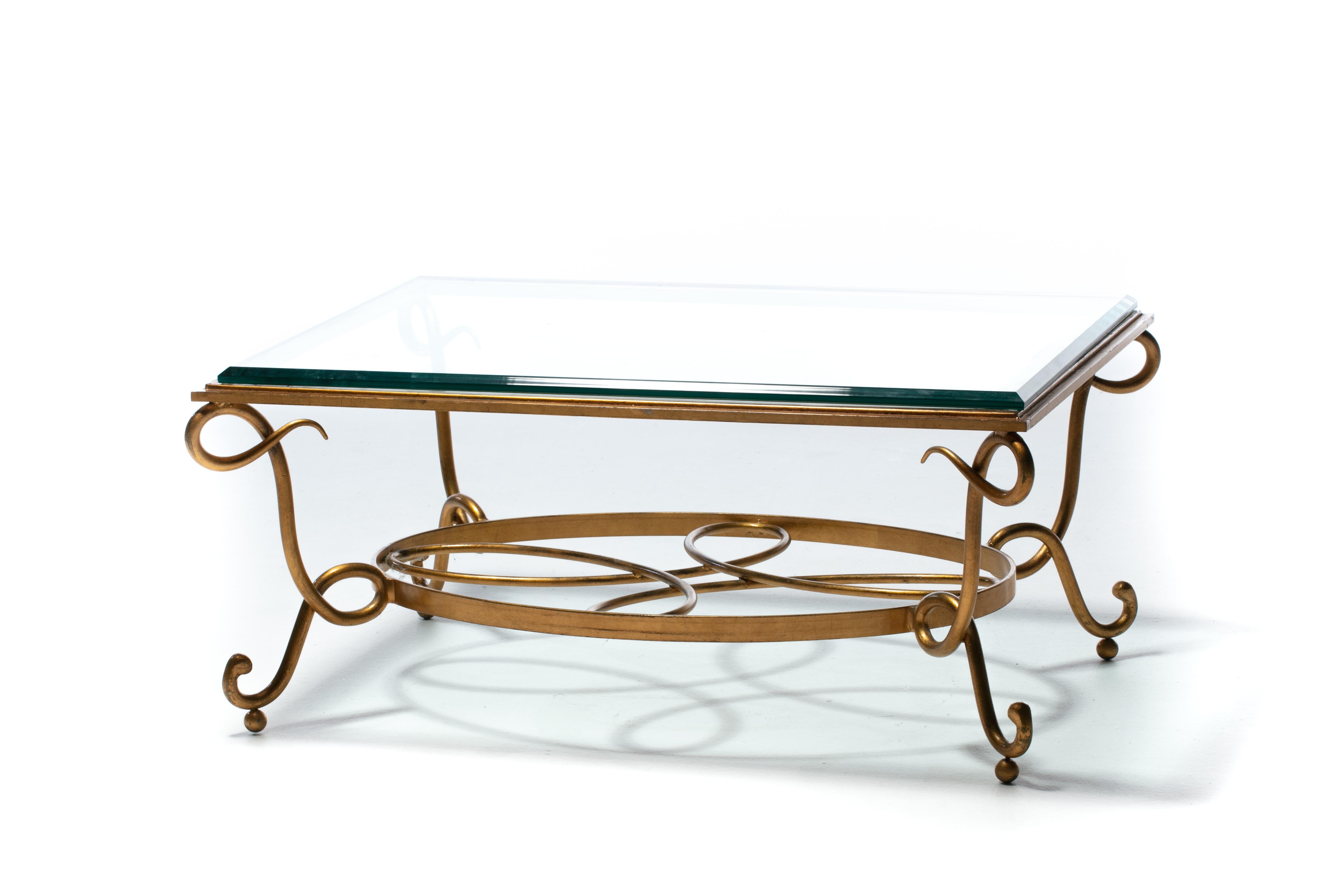 French 1940s René Prou Style Gilt Iron Coffee Table For Sale 11