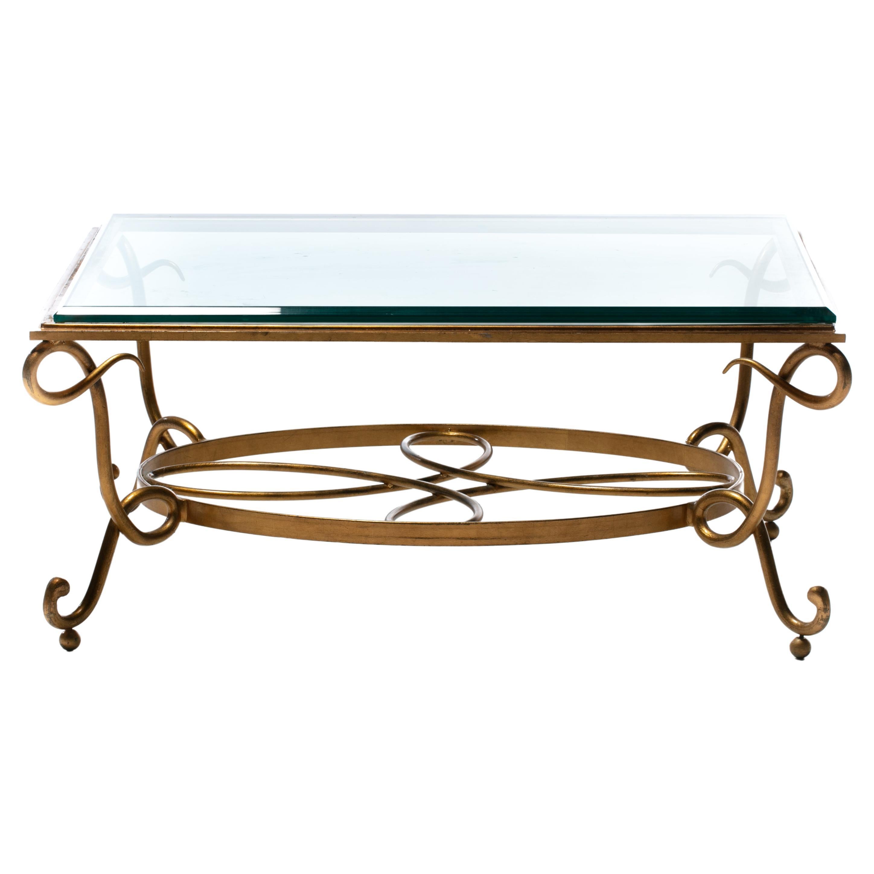 French 1940s René Prou Style Gilt Iron Coffee Table For Sale