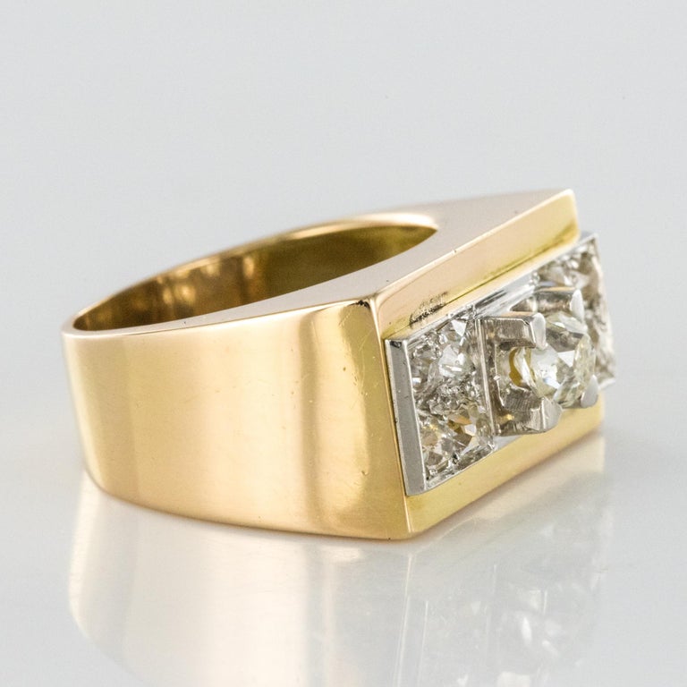 French 1940s Retro Diamond Platinum Gold Geometric Tank Ring For Sale ...