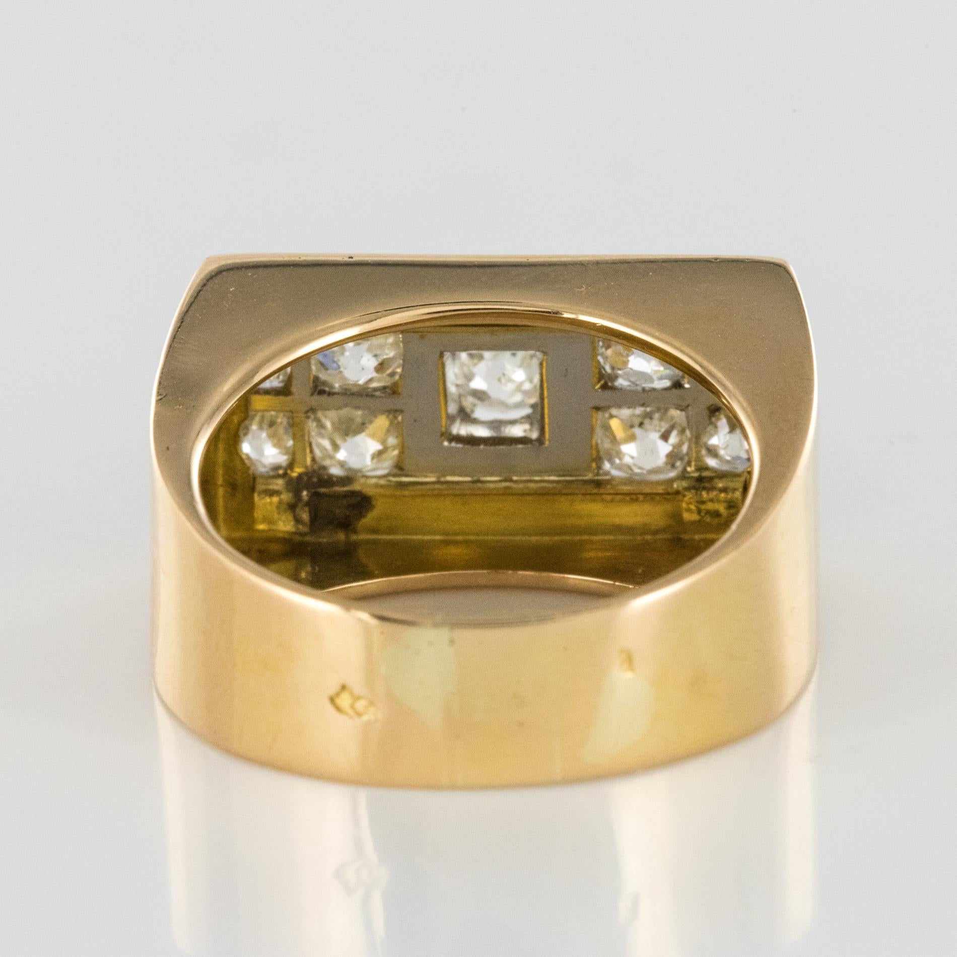 French 1940s Retro Diamond Platinum Gold Geometric Tank Ring 8