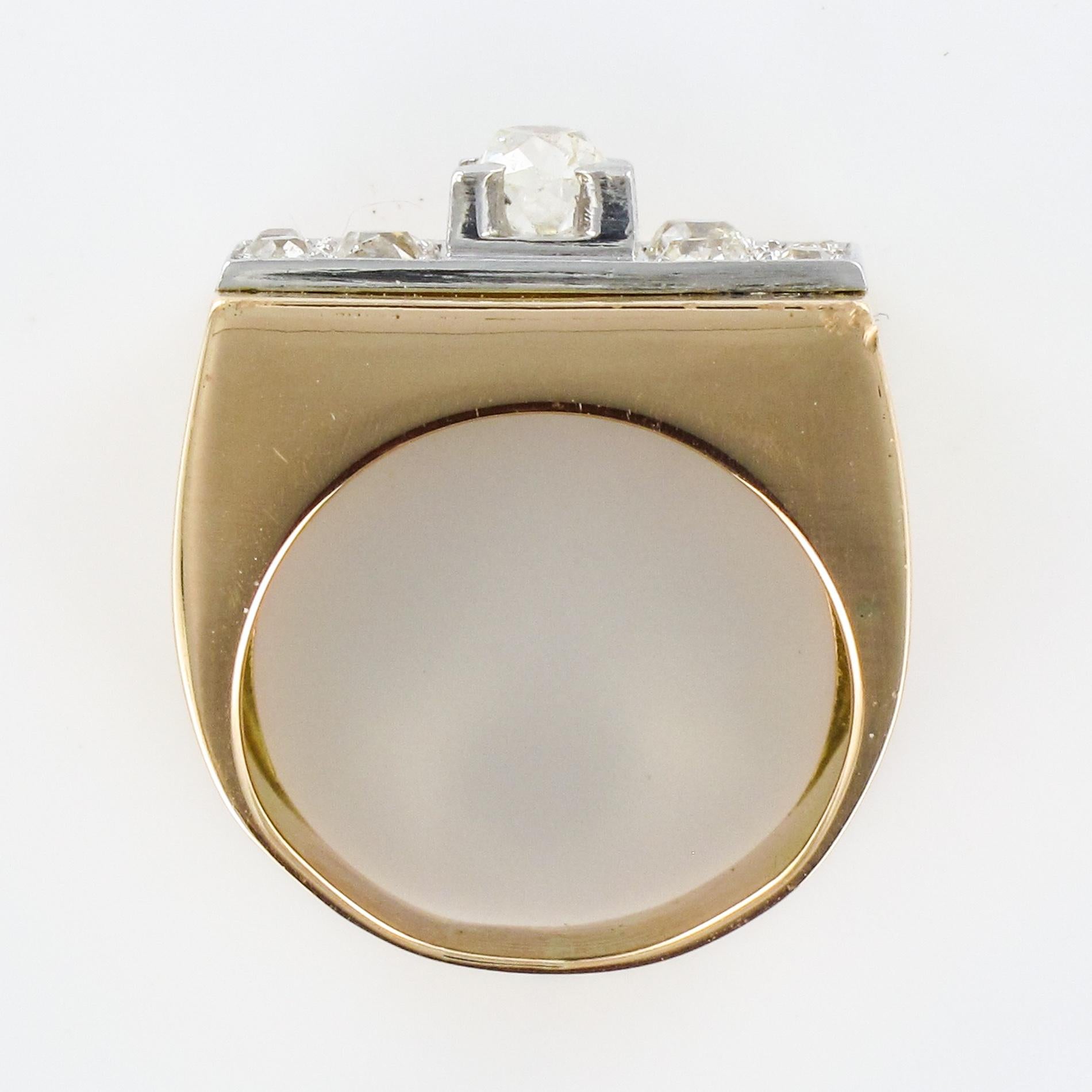 French 1940s Retro Diamond Platinum Gold Geometric Tank Ring 10