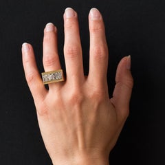 French 1940s Retro Diamond Platinum Gold Geometric Tank Ring