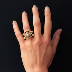 French 1940s Retro Diamonds 18 Karat Yellow Gold Platinum Tank Ring
