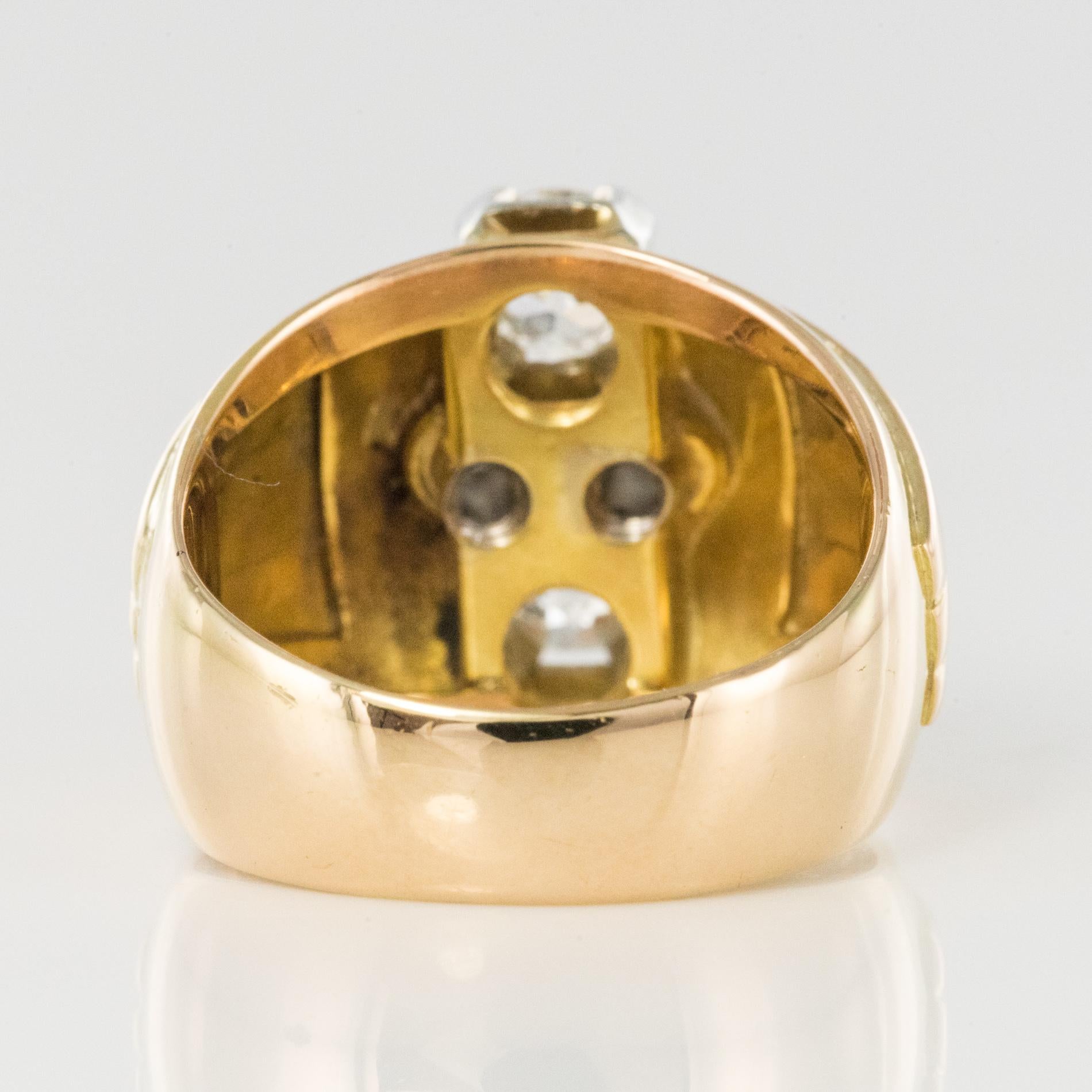 Bague boule française rétro des années 1940 Duo de diamants en or jaune 18 carats en vente 8