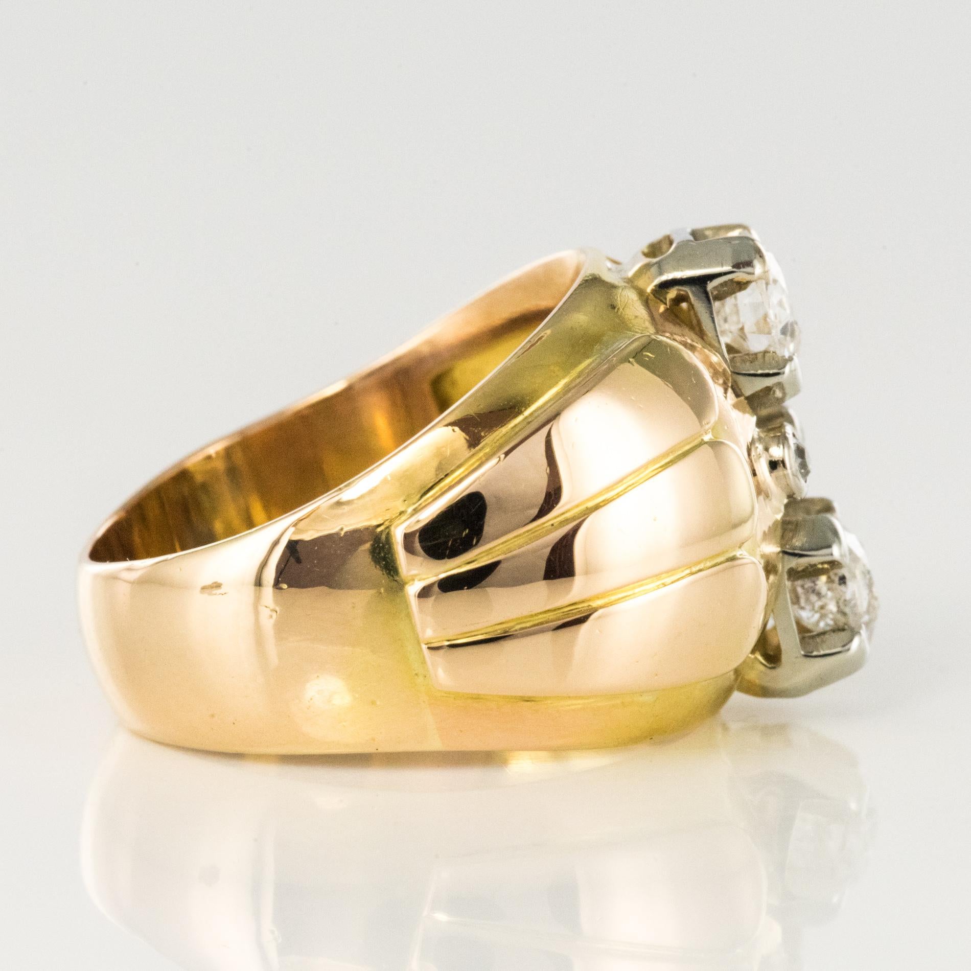 Bague boule française rétro des années 1940 Duo de diamants en or jaune 18 carats en vente 9