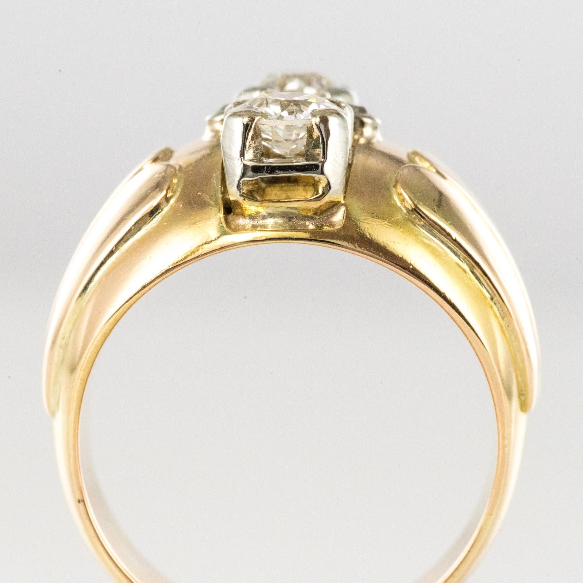 French 1940s Retro Duo Diamonds 18 Karat Yellow Gold Ball Ring For Sale 9