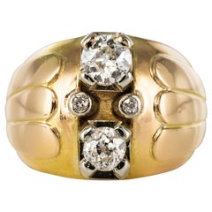 French 1940s Retro Duo Diamonds 18 Karat Yellow Gold Ball Ring