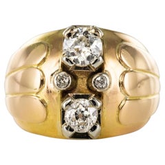 French 1940s Retro Duo Diamonds 18 Karat Yellow Gold Ball Ring