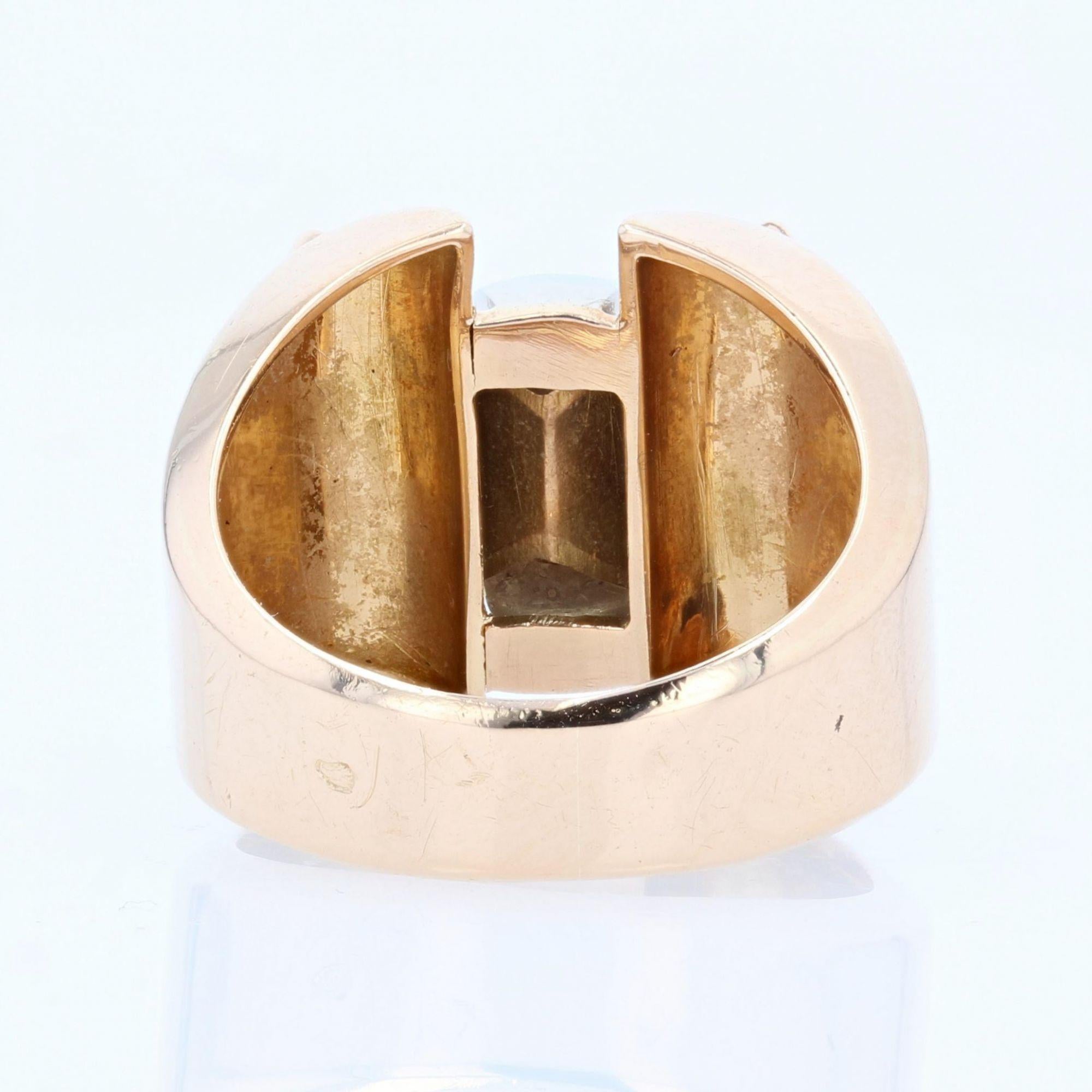 French 1940s Rose-Cut Diamonds 18 Karat Rose Gold Tank Ring For Sale 3