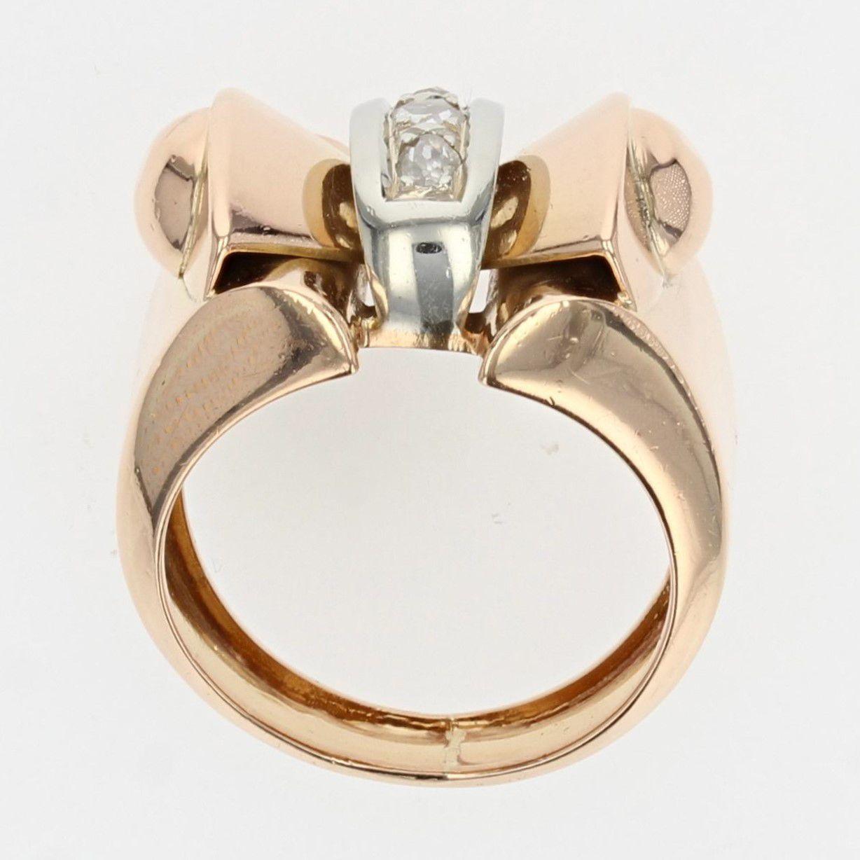 French 1940s Rose-Cut Diamonds 18 Karat Rose Gold Tank Ring For Sale 4