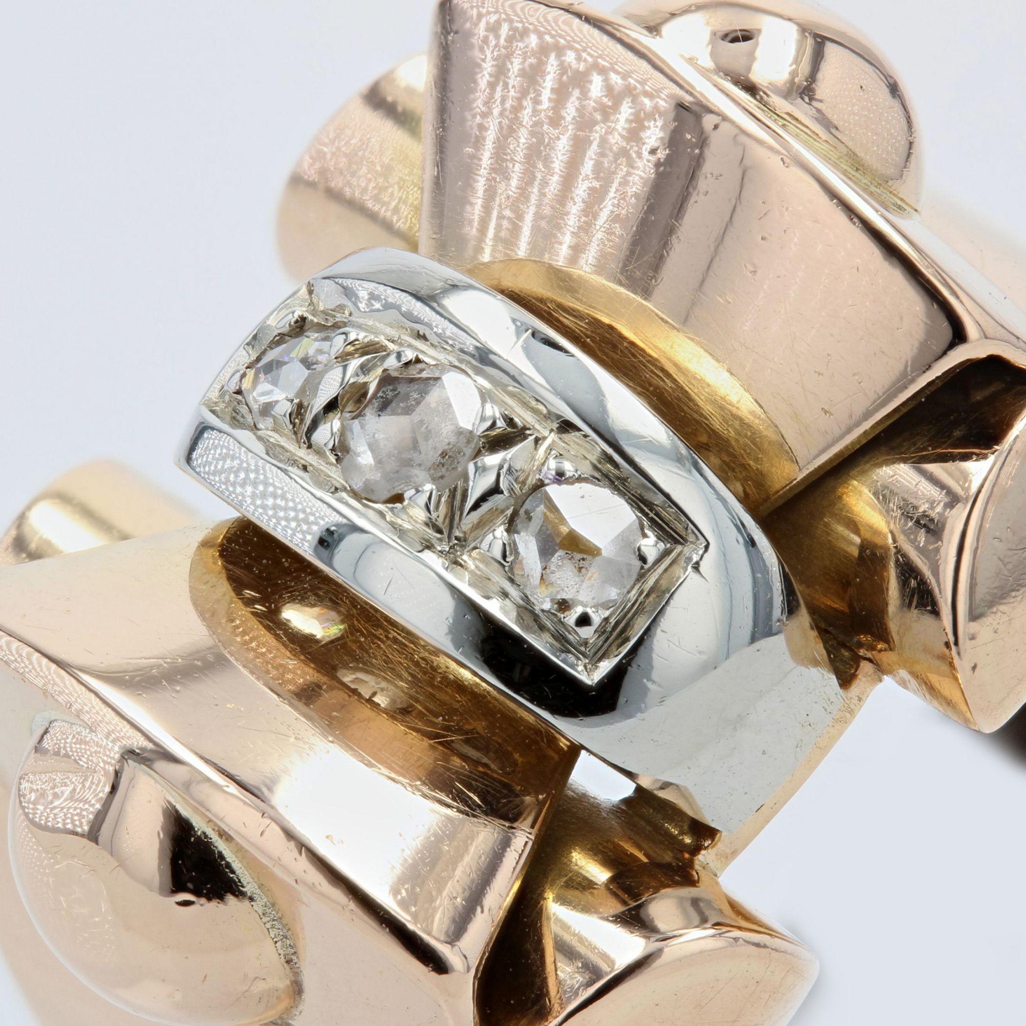 Tank-Ring aus 18 Karat Roségold mit Diamanten im Rosenschliff aus den 1940er Jahren im Angebot 2