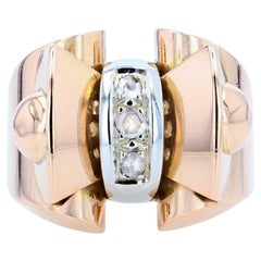 French 1940s Rose-Cut Diamonds 18 Karat Rose Gold Tank Ring
