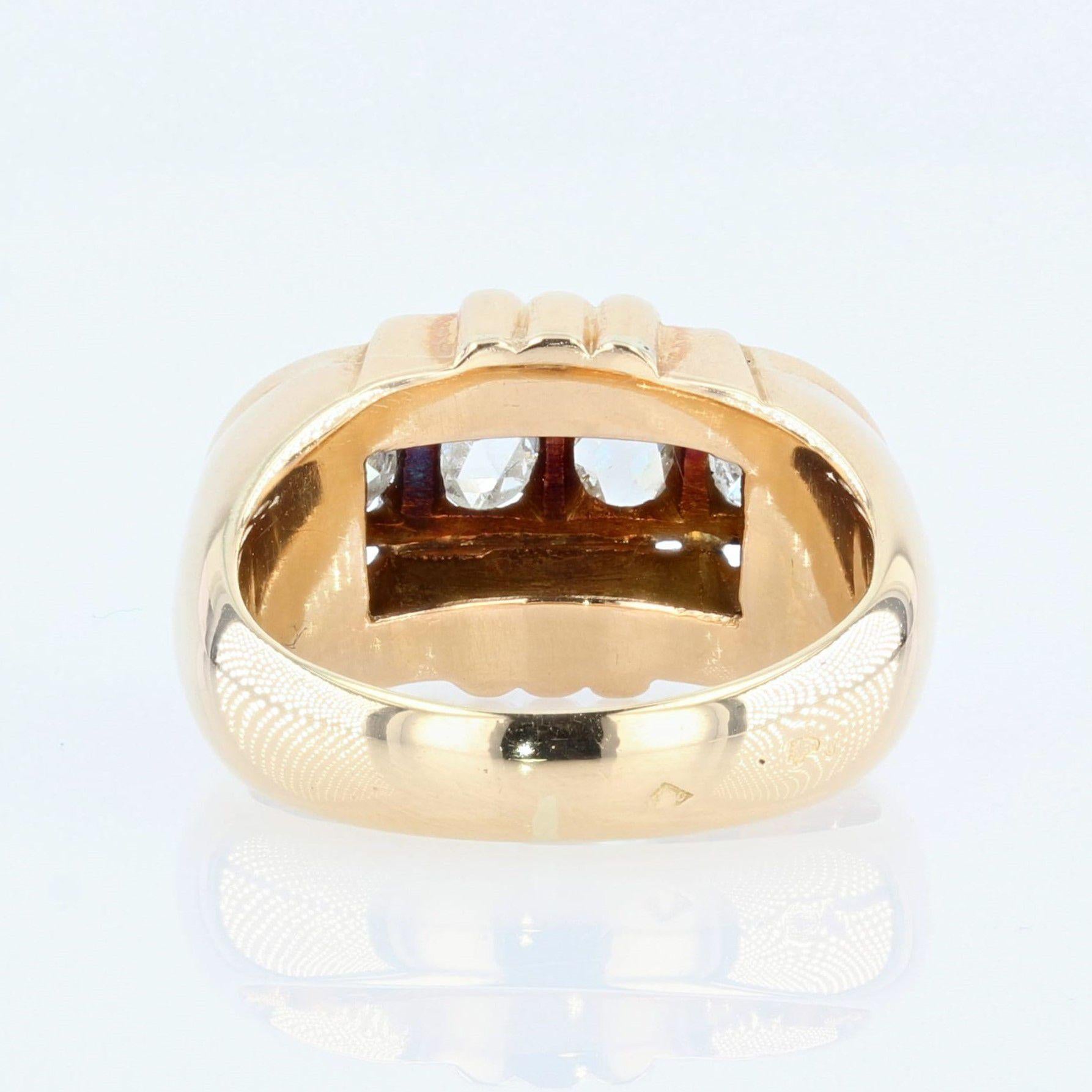French 1940s Rose-Cut Diamonds 18 Karat Yellow Gold Tank Ring For Sale 4