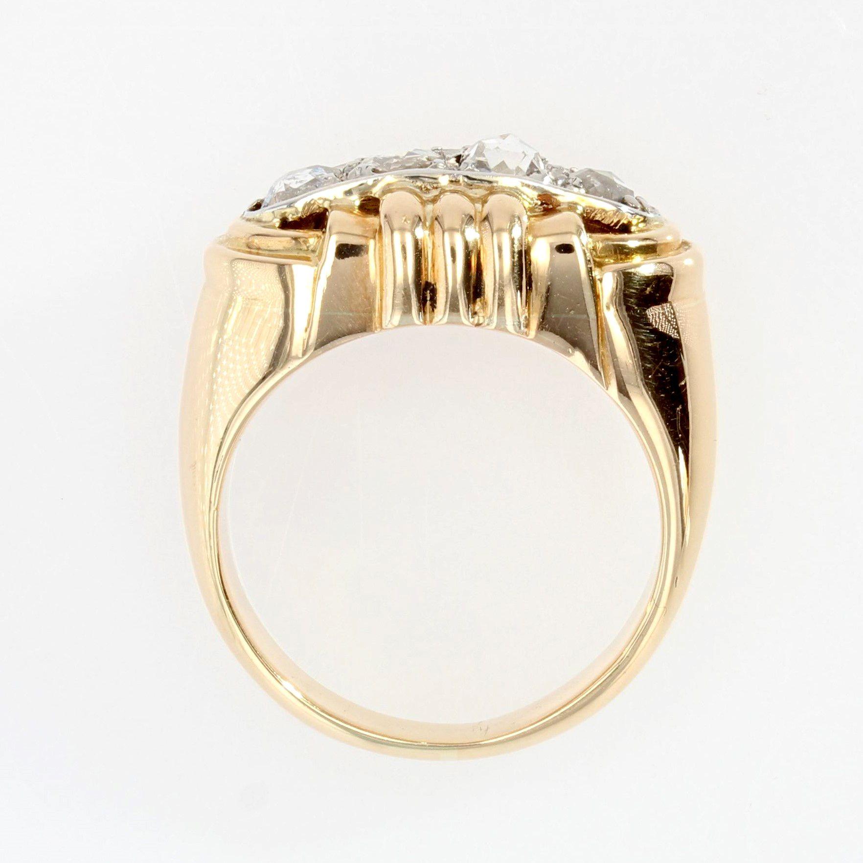 French 1940s Rose-Cut Diamonds 18 Karat Yellow Gold Tank Ring For Sale 5