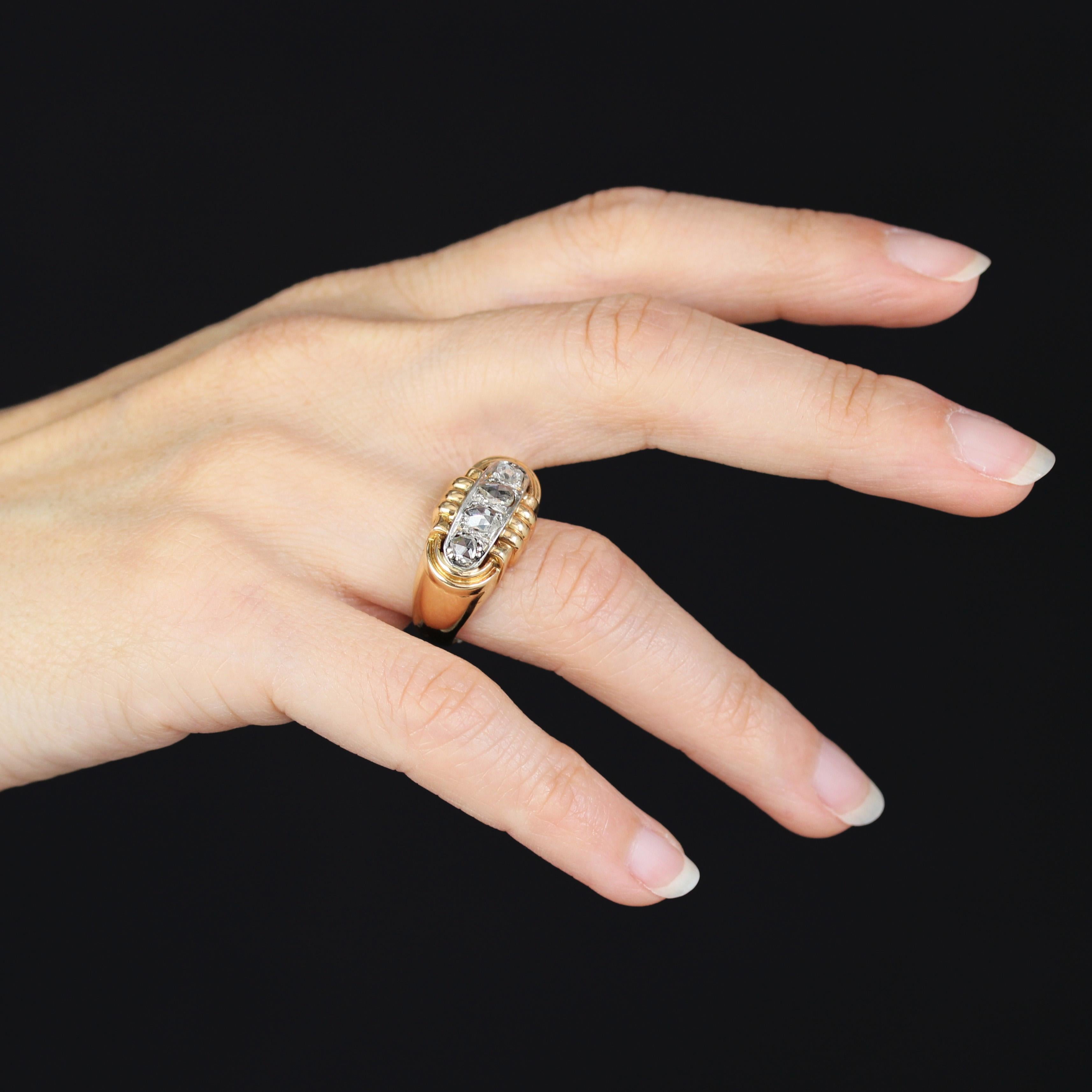 Bague débardeur française des années 1940 en or jaune 18 carats et diamants taille rose en vente 10