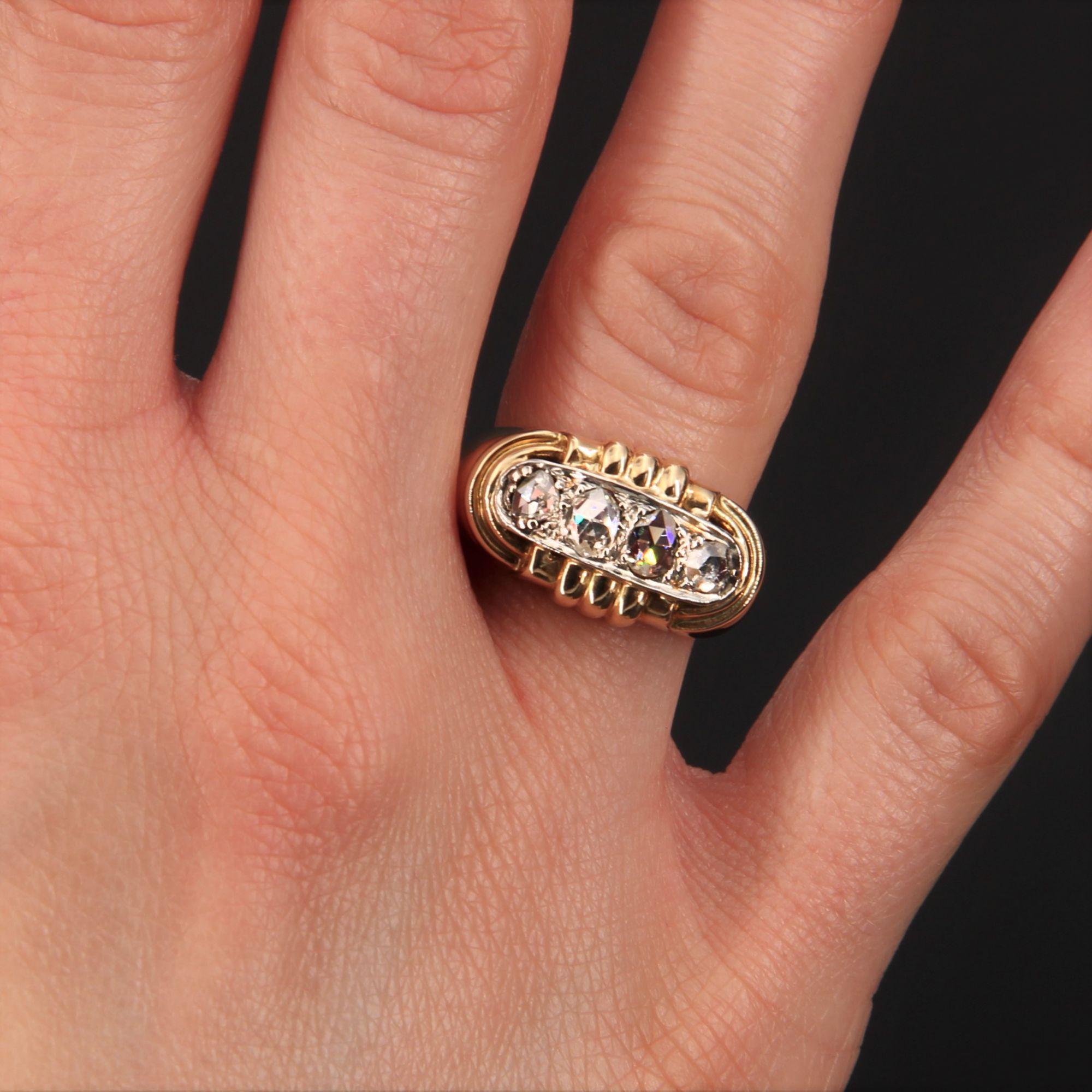 Rose Cut French 1940s Rose-Cut Diamonds 18 Karat Yellow Gold Tank Ring For Sale