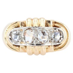 French 1940s Rose-Cut Diamonds 18 Karat Yellow Gold Tank Ring