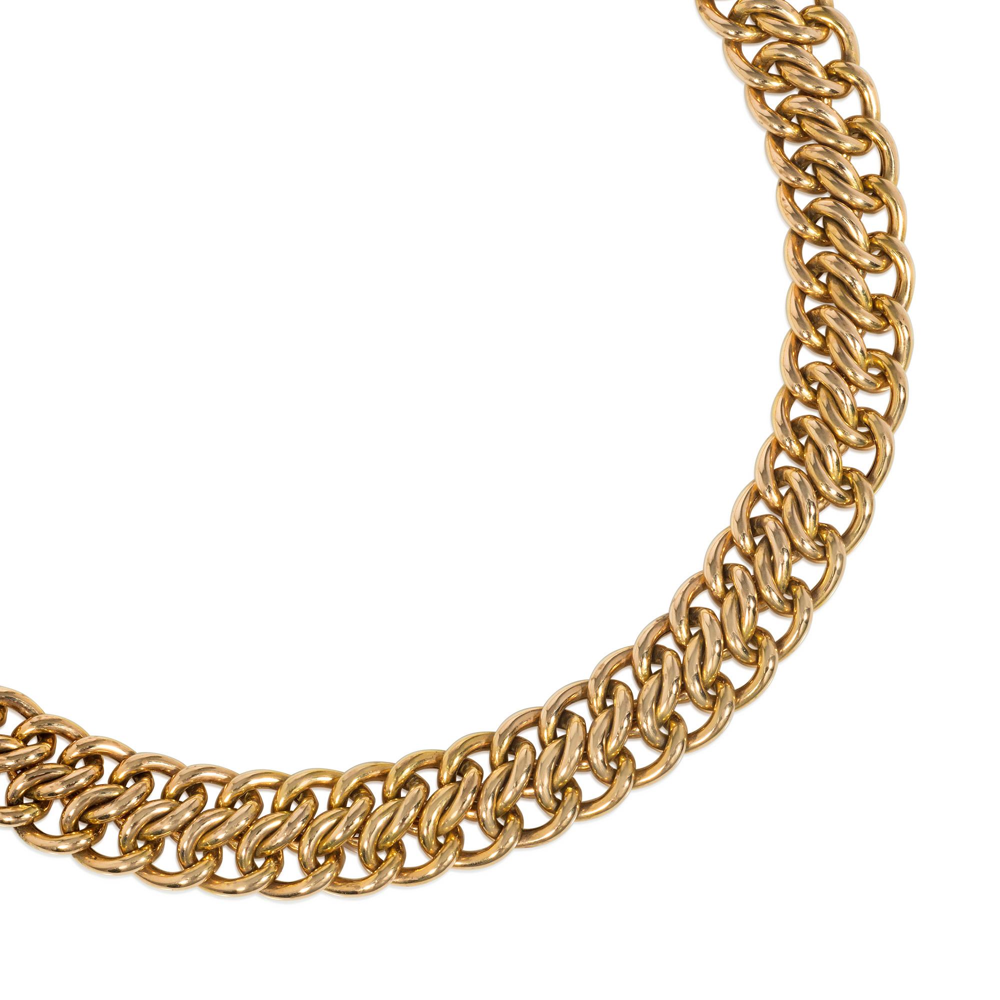 Collar retro de oro rosa de la década de 1940, con diseño de eslabones dobles, de 18 quilates.  Marca del fabricante Roger Vallienne, Francia. 40 dwt

* Incluye carta de autenticidad a efectos del seguro
* Envío gratuito
* No dudes en solicitar