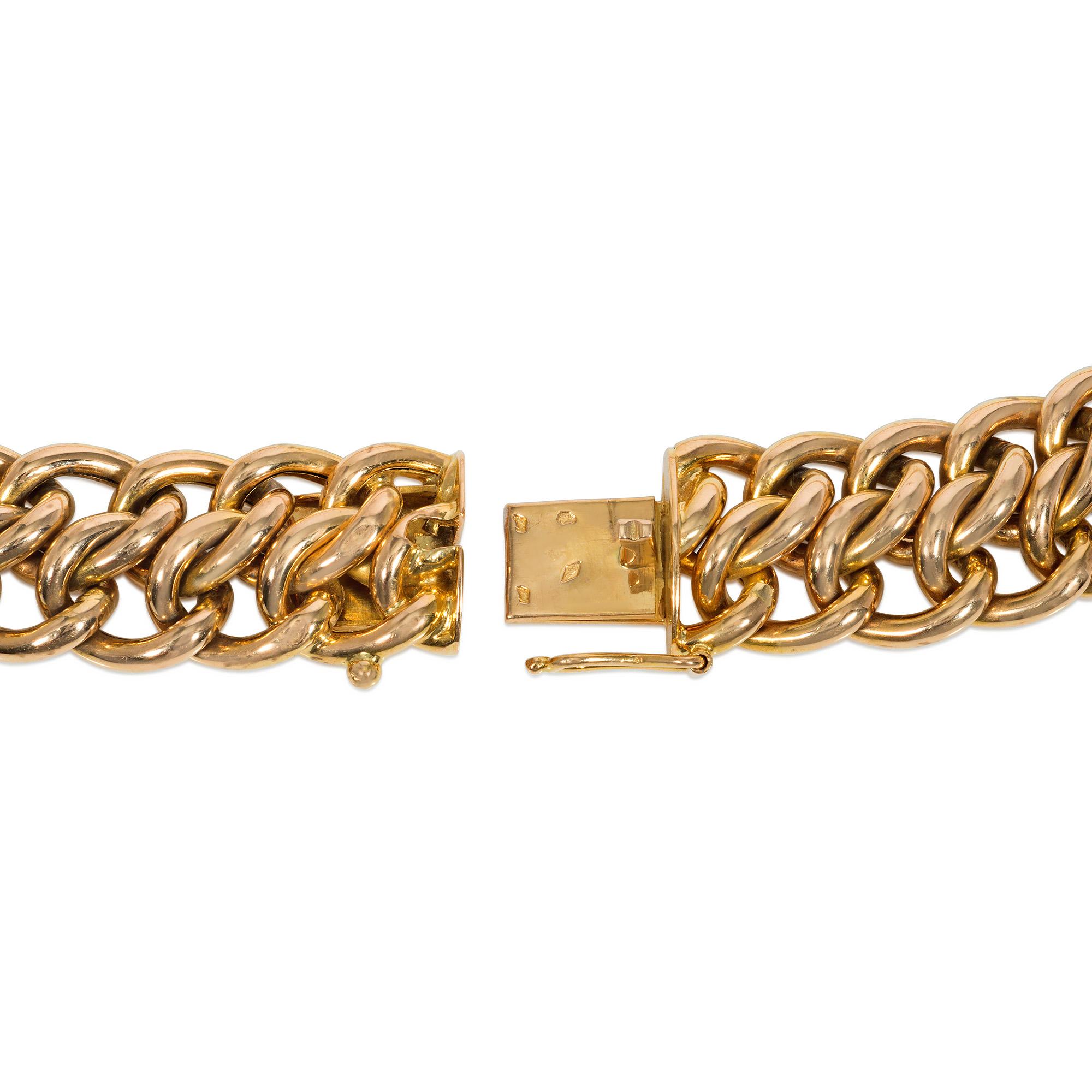 Collar francés de doble eslabón en oro rosa de los años 40 Retro en venta