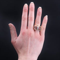 French 1940s Ruby Diamonds 18 Karat Rose Gold Platinum Tank Ring