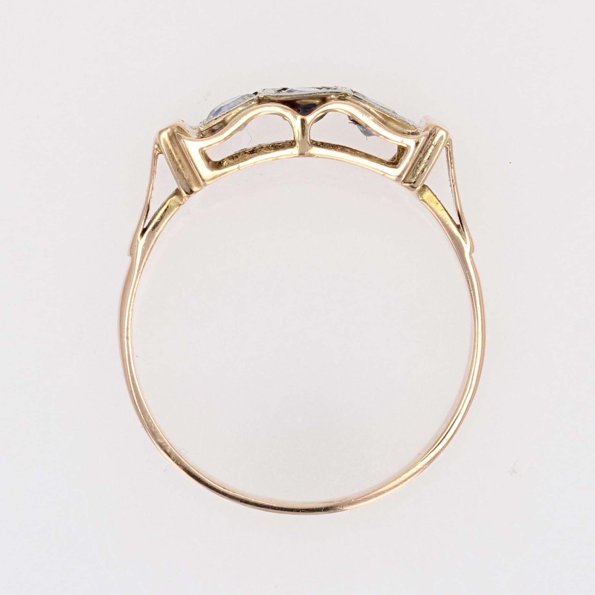French 1940s Sapphire 18 Karat Rose Gold Knot Tank Ring For Sale 9