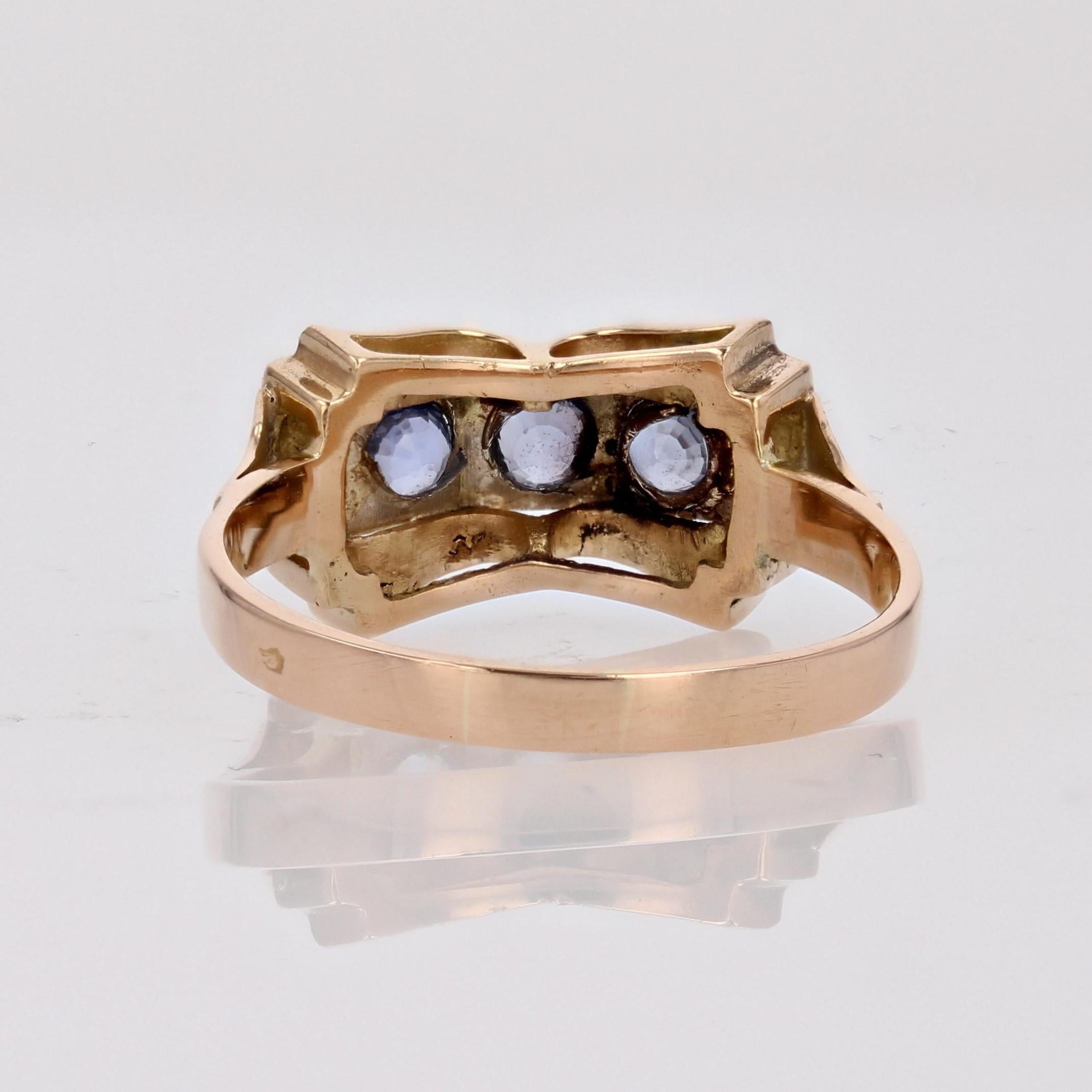 French 1940s Sapphire 18 Karat Rose Gold Knot Tank Ring For Sale 10