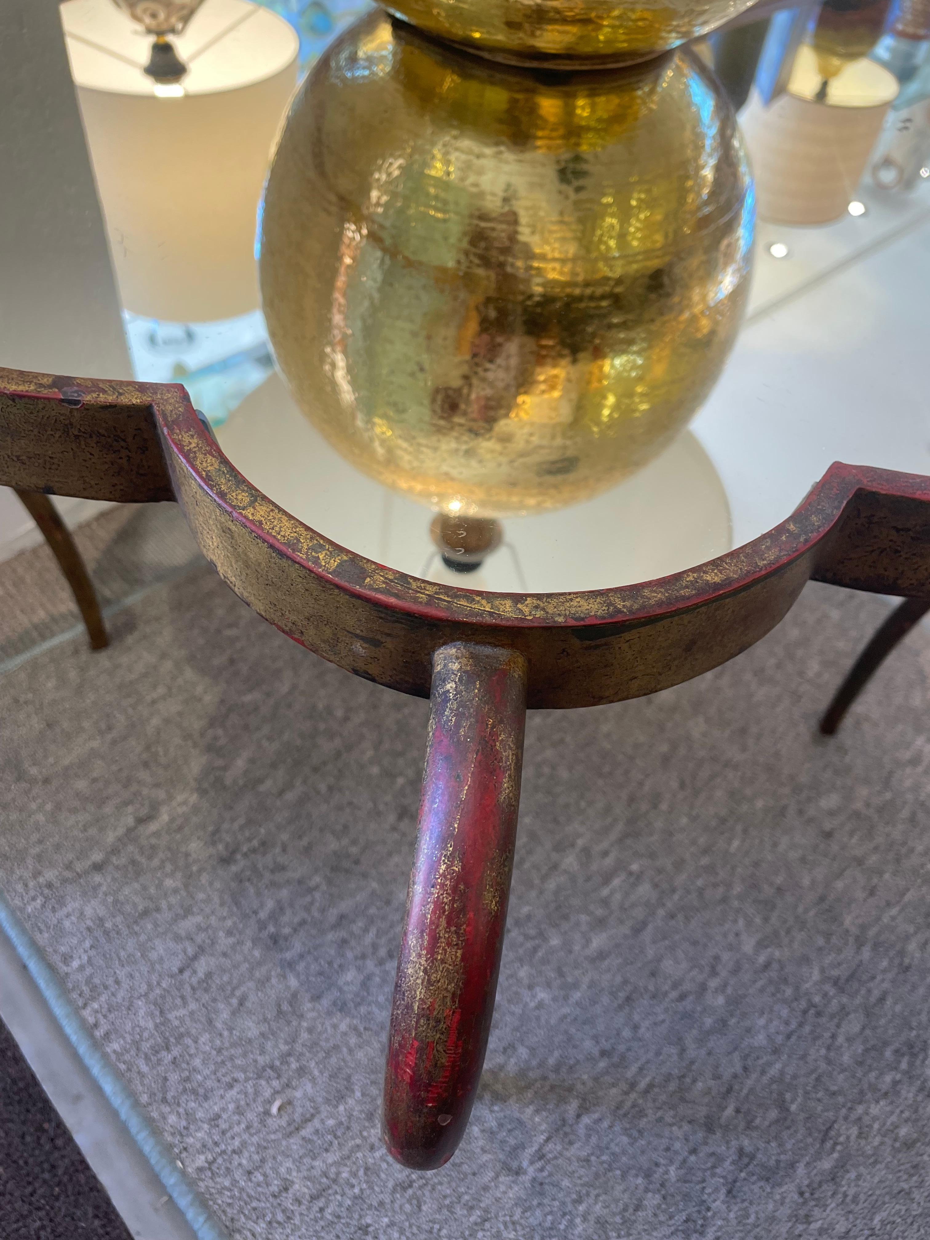 Unique scalloped metal and mirror cocktail table from the 1940's in pristine condition.
