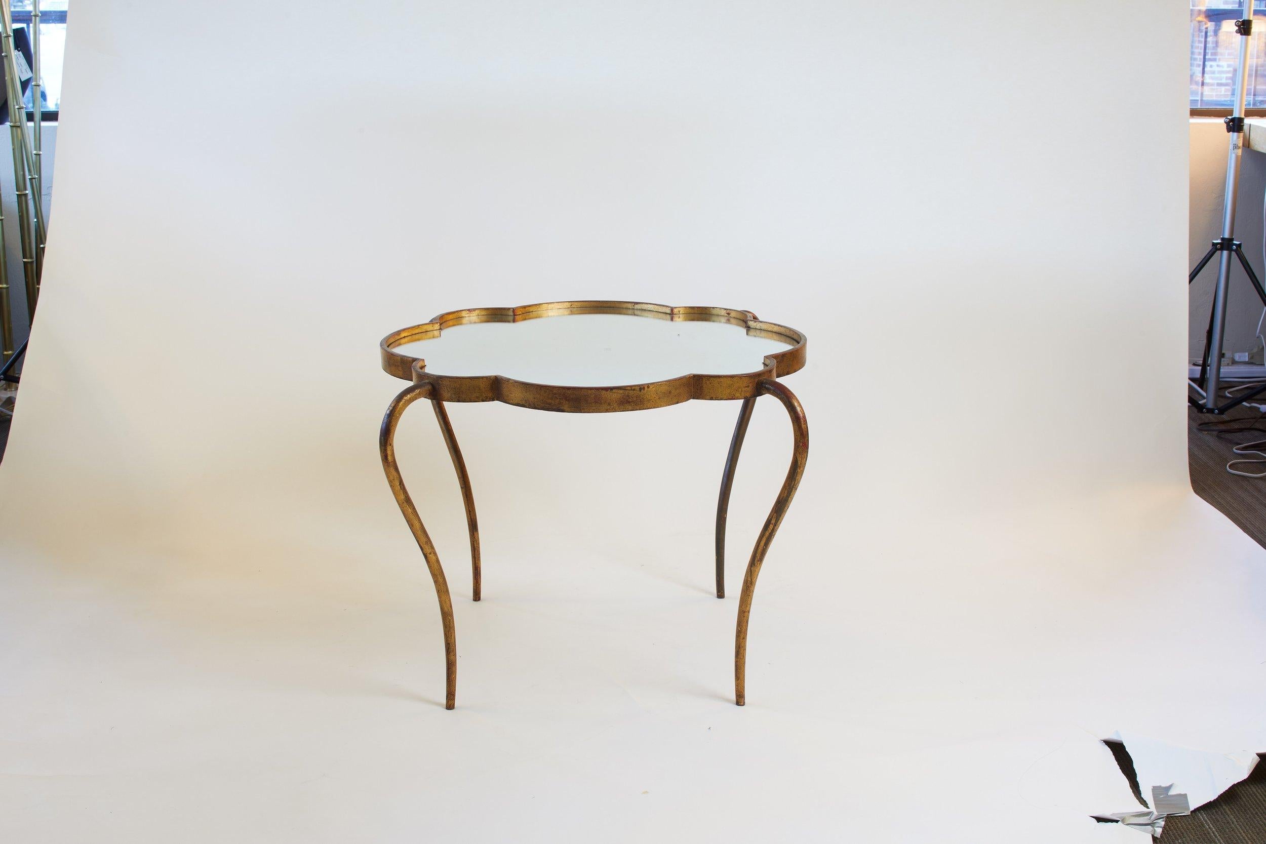 Mid-20th Century French 1940's Scalloped Design Gilded Metal & Mirror Cocktail Table For Sale