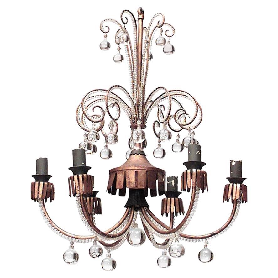 Bagues French Mid-Century Metal and Crystal Bead Chandelier For Sale