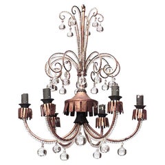 Vintage Bagues French Mid-Century Metal and Crystal Bead Chandelier