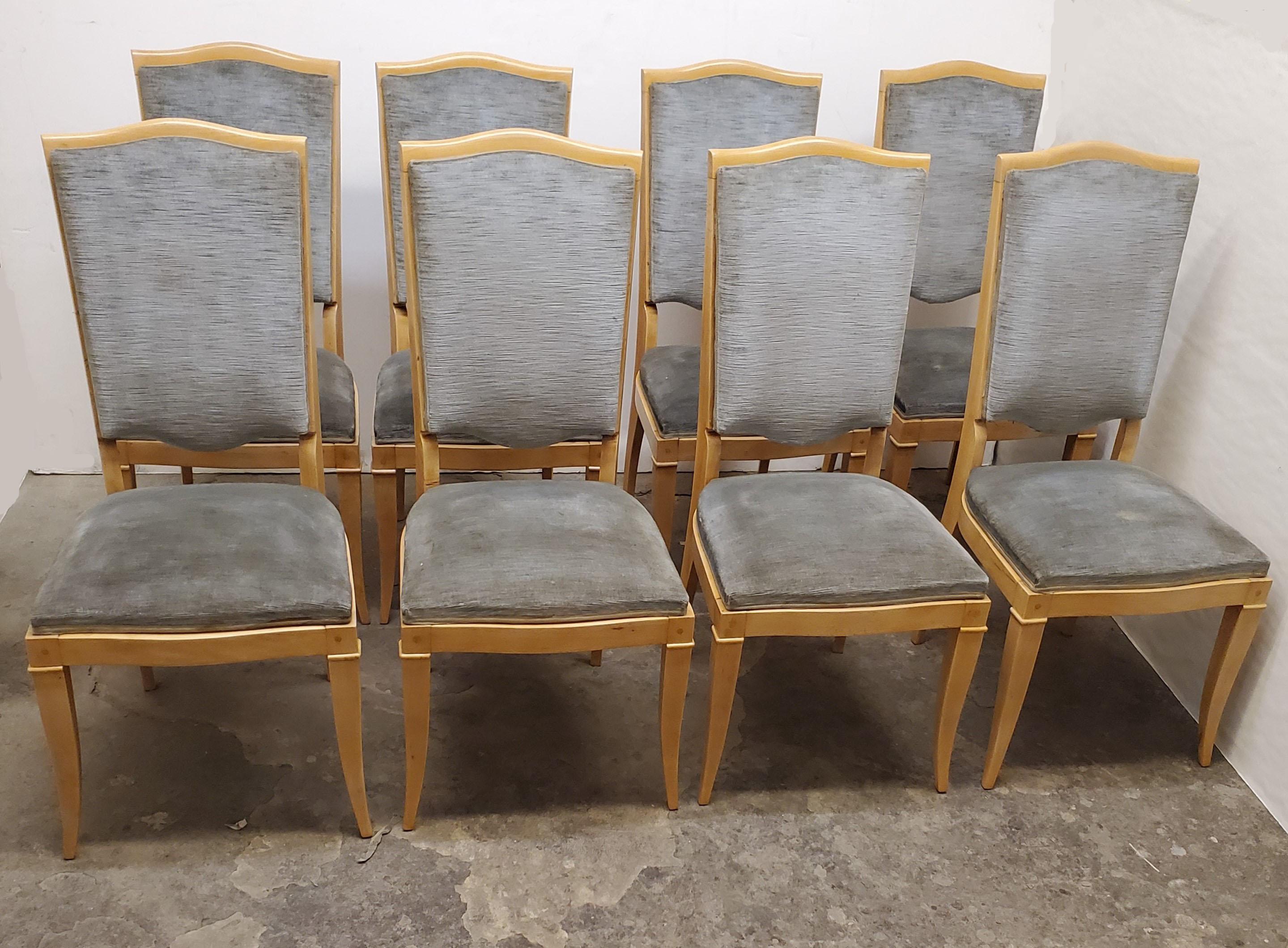 French 1940's Set of Eight Tall Back Dining Chairs in Beech, Attrib to Leleu 9