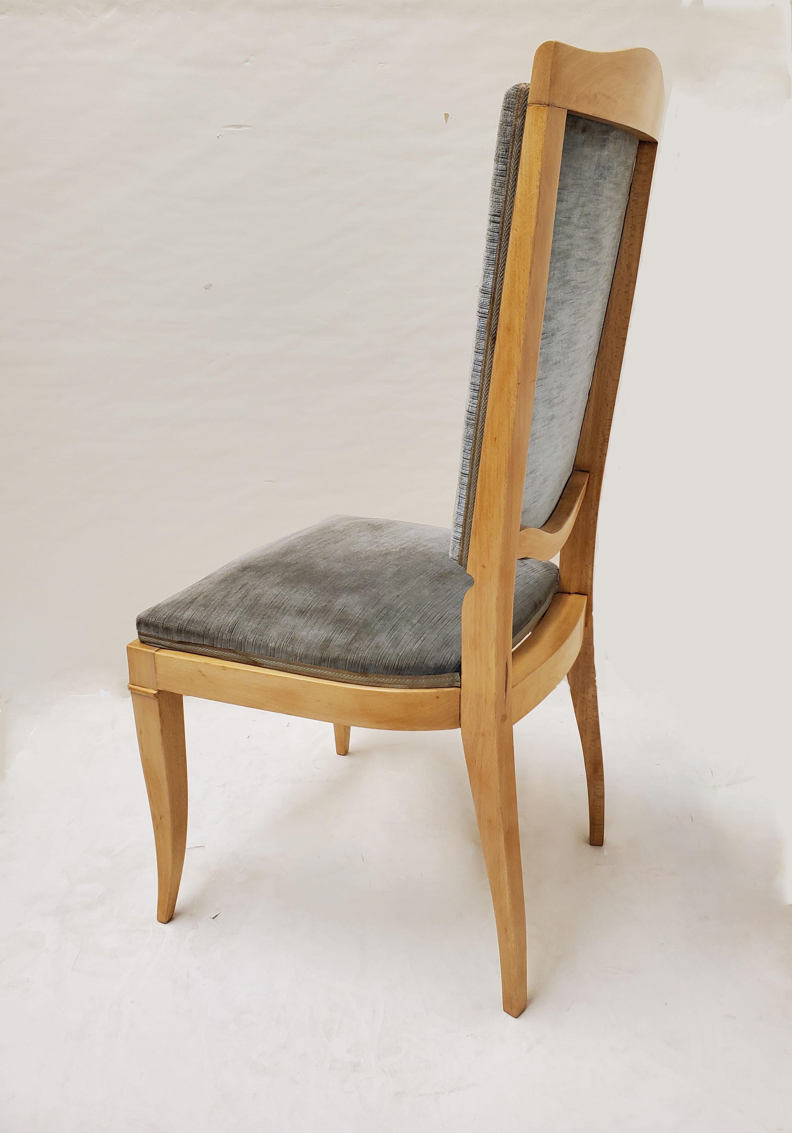 Upholstery French 1940's Set of Eight Tall Back Dining Chairs in Beech, Attrib to Leleu