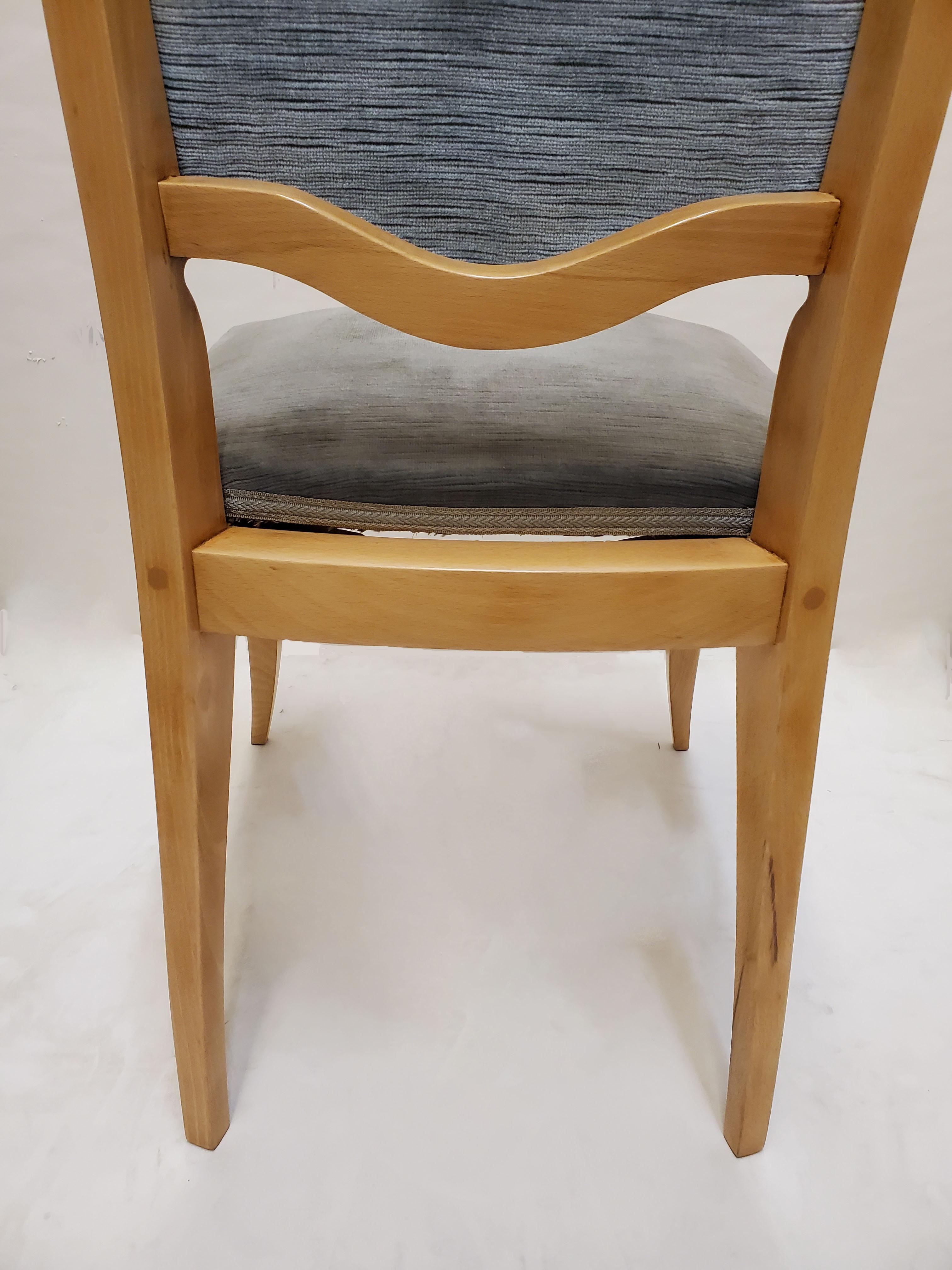 French 1940's Set of Eight Tall Back Dining Chairs in Beech, Attrib to Leleu 3