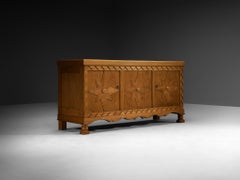 French 1940s Sideboard with Carved Star Motif in Oak