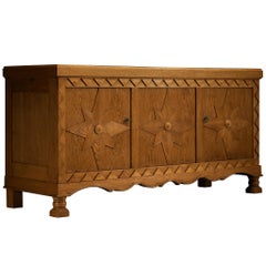 French 1940s Sideboard with Carved Star Motif in Oak