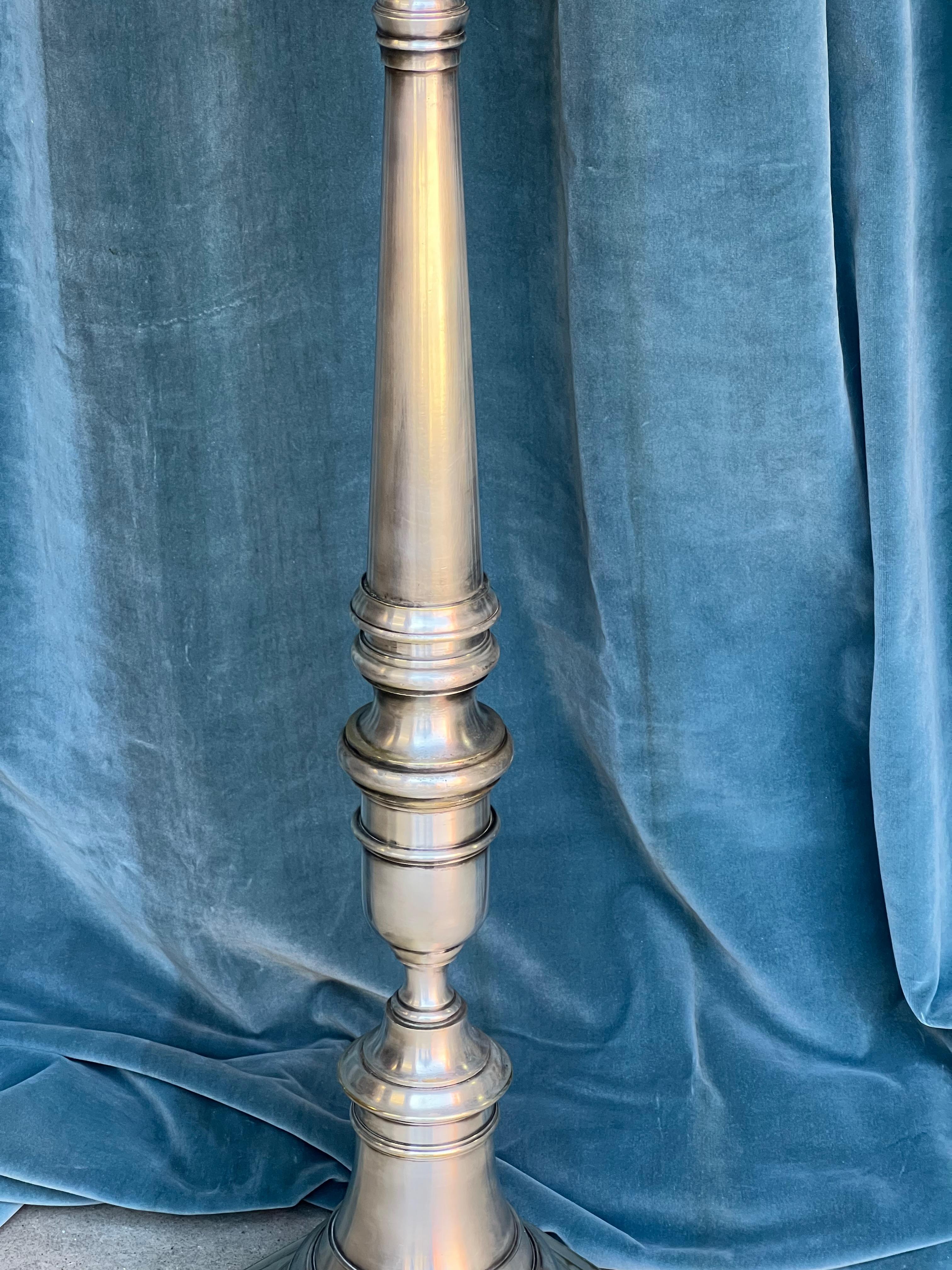 French 1940s Silver Plated Brass and Bronze Floor Lamp For Sale 2
