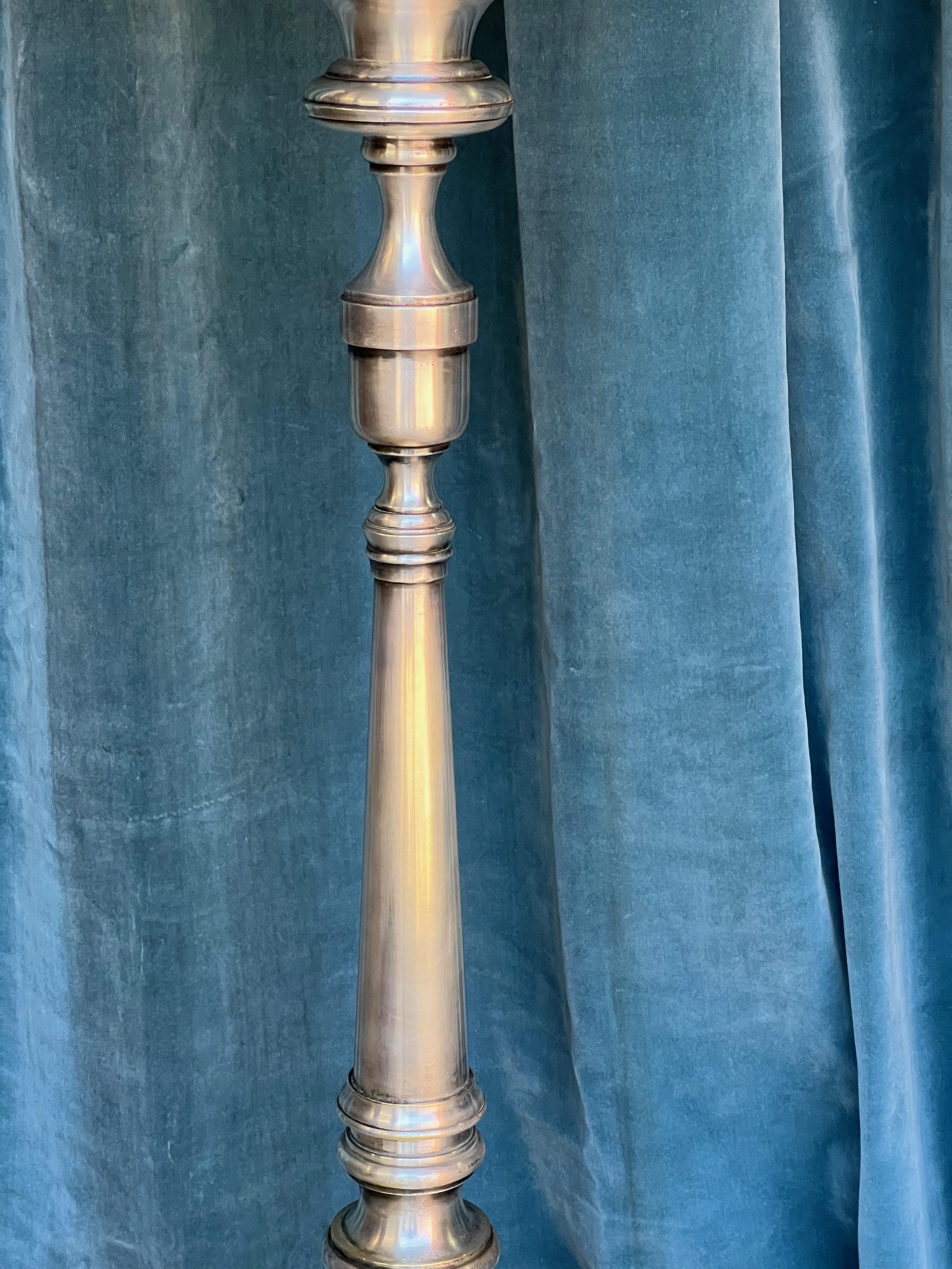 French 1940s Silver Plated Brass and Bronze Floor Lamp For Sale 3