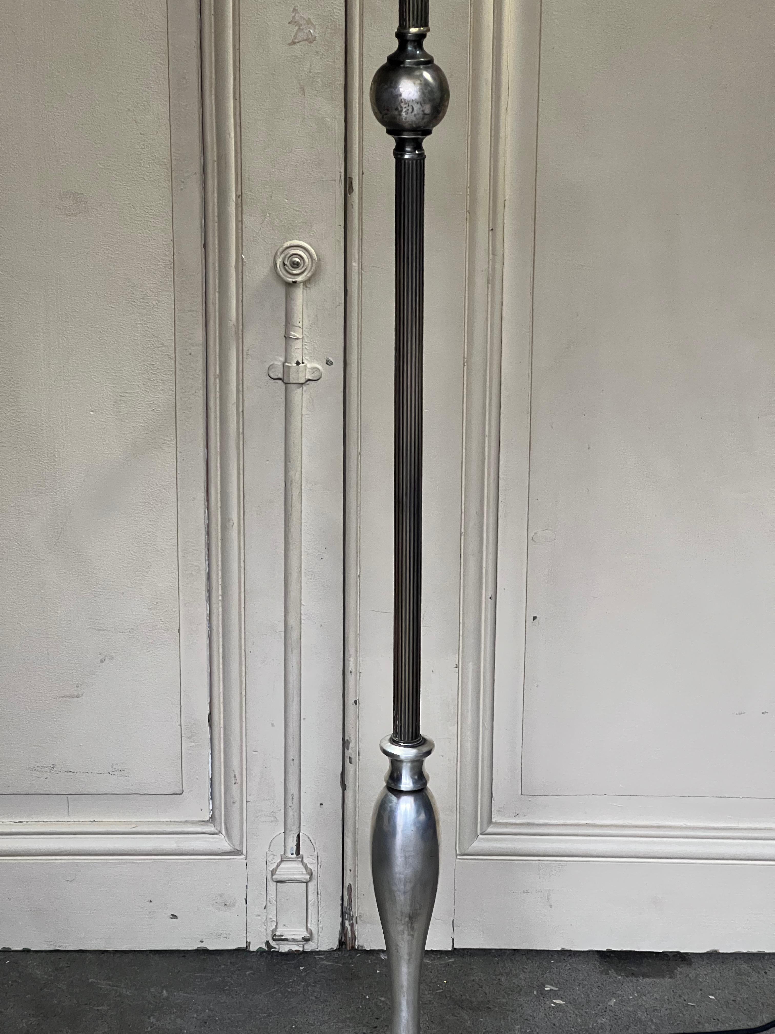 Brass French 1940’s Silver Plated Floor Lamp  For Sale